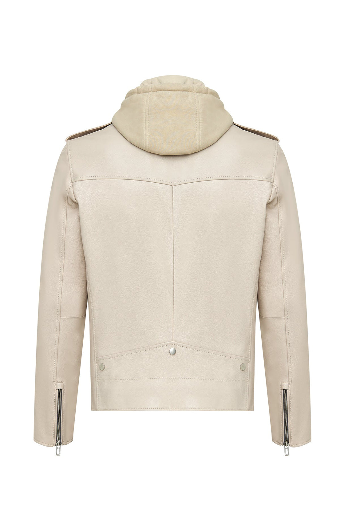 Butler Beige Hooded Biker Leather Jacket for Men