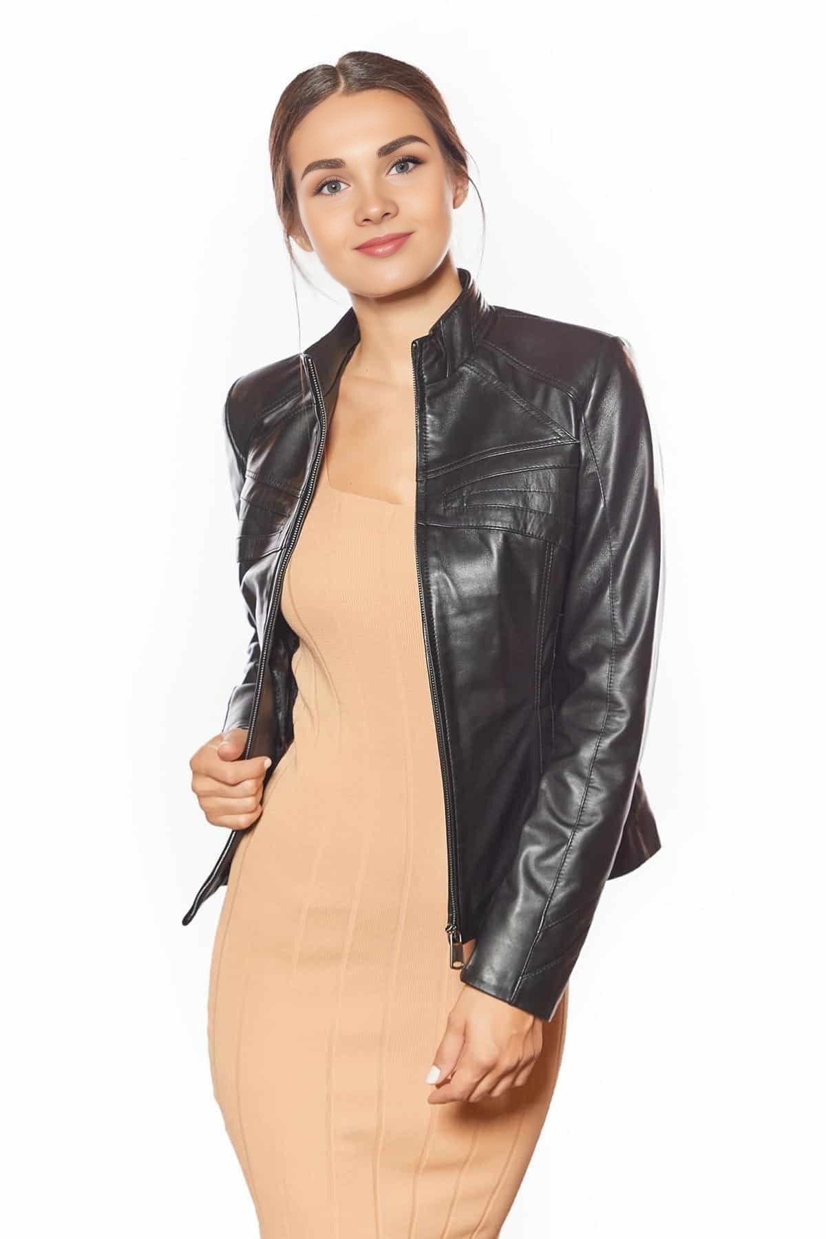 Victoria Black Leather Jacket For Women