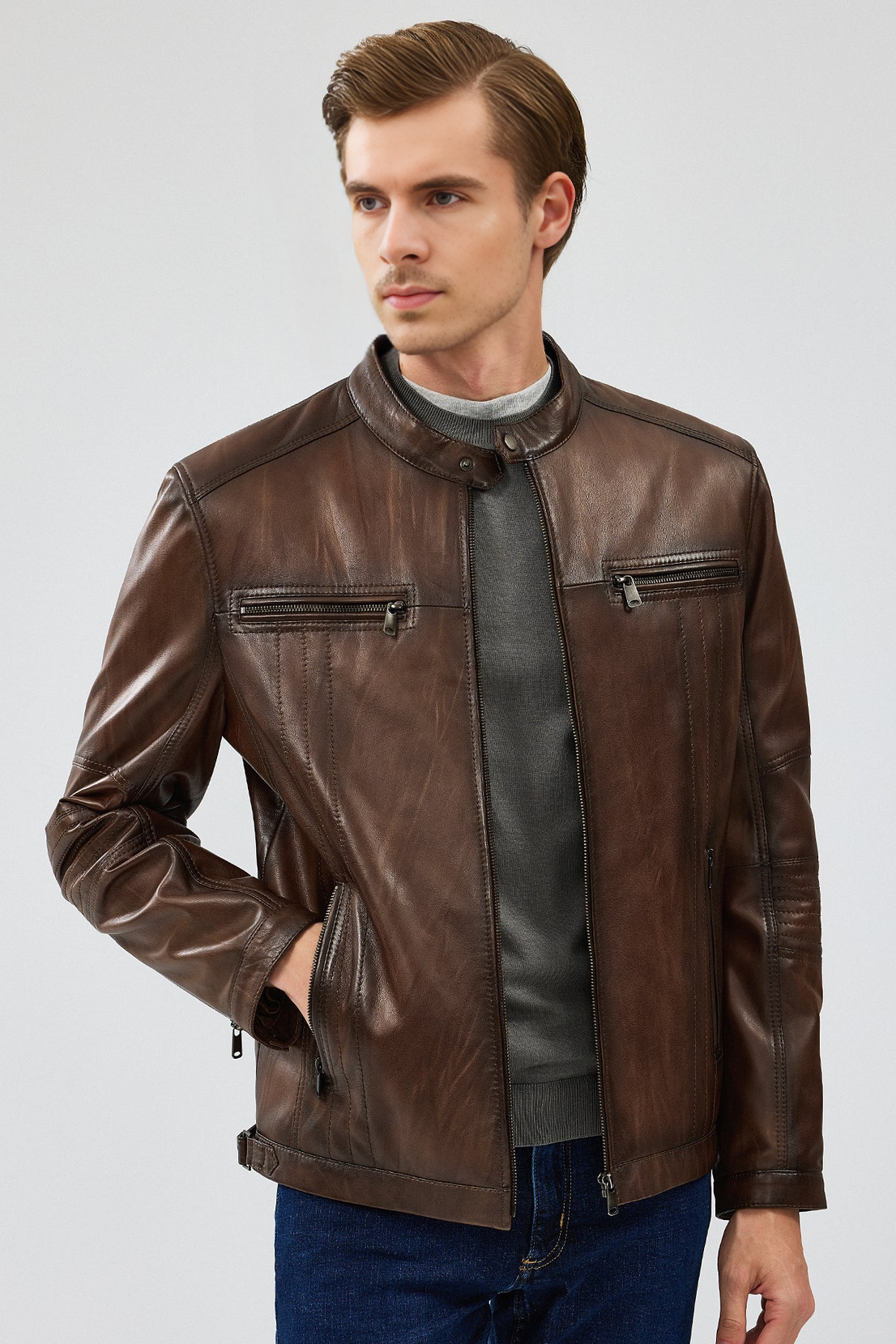 Gabriel Brown Regular Leather Sport Jacket for Men
