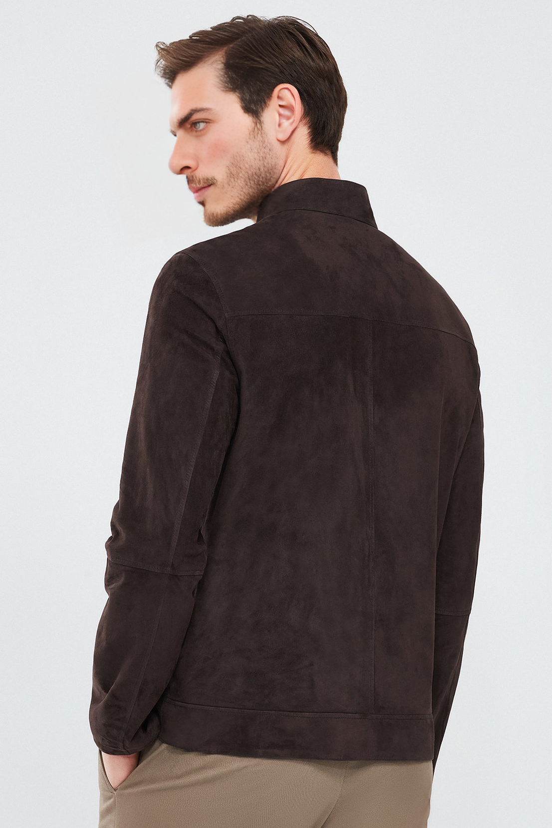 Clint Brown Suede Double-Sided Leather Jacket For Men