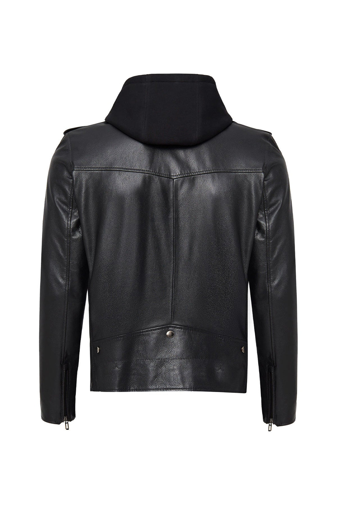 Butler Black Hooded Biker Leather Jacket For Men