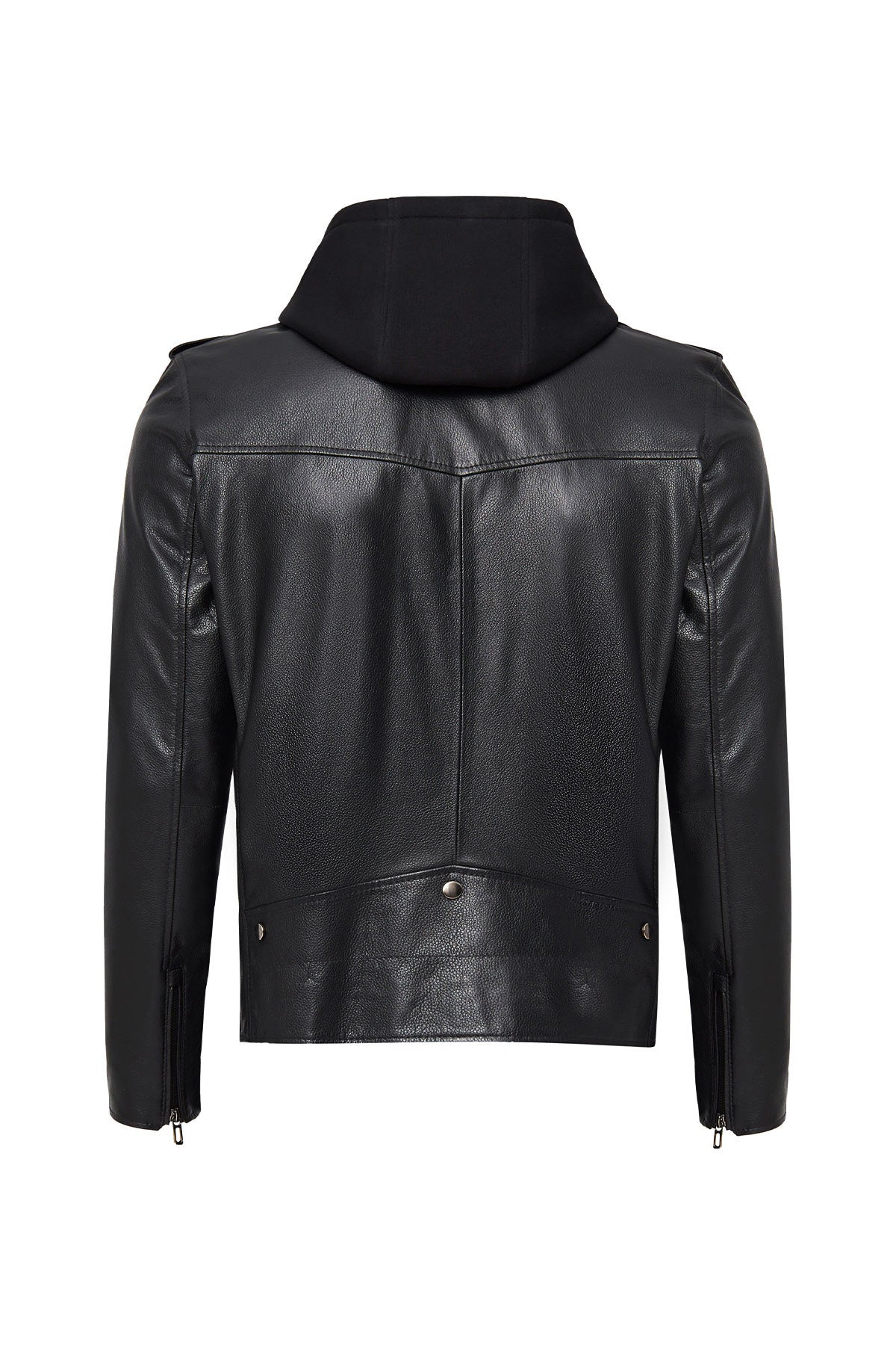 Butler Black Hooded Biker Leather Jacket For Men