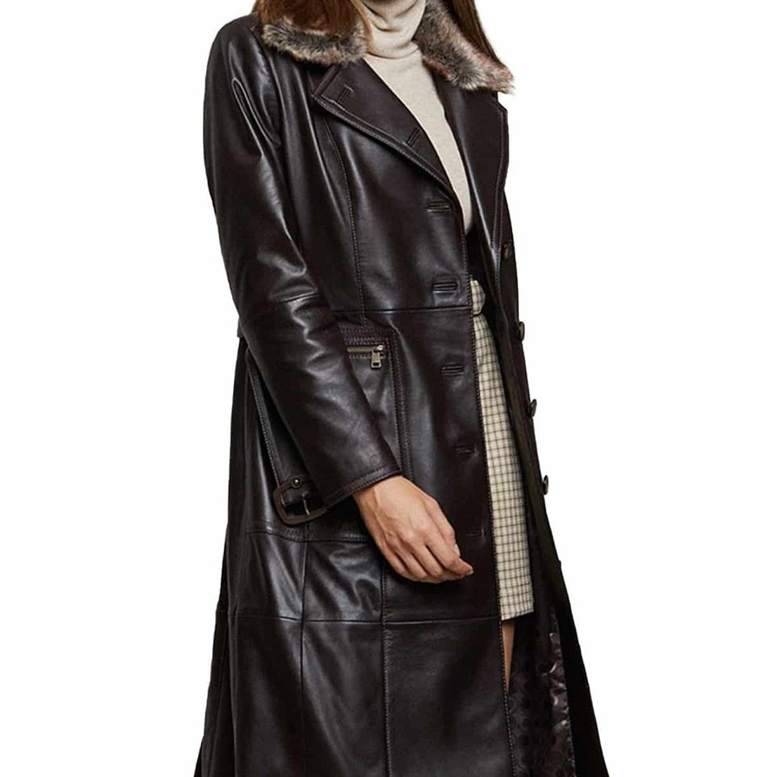 Reagan Dark Brown Full Length Leather Coat For Women