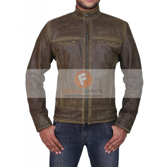 Triple Stitched Cafe Racer Moto Vintage Distressed Brown Biker Leather Jacket | Leather Jacket For Biker