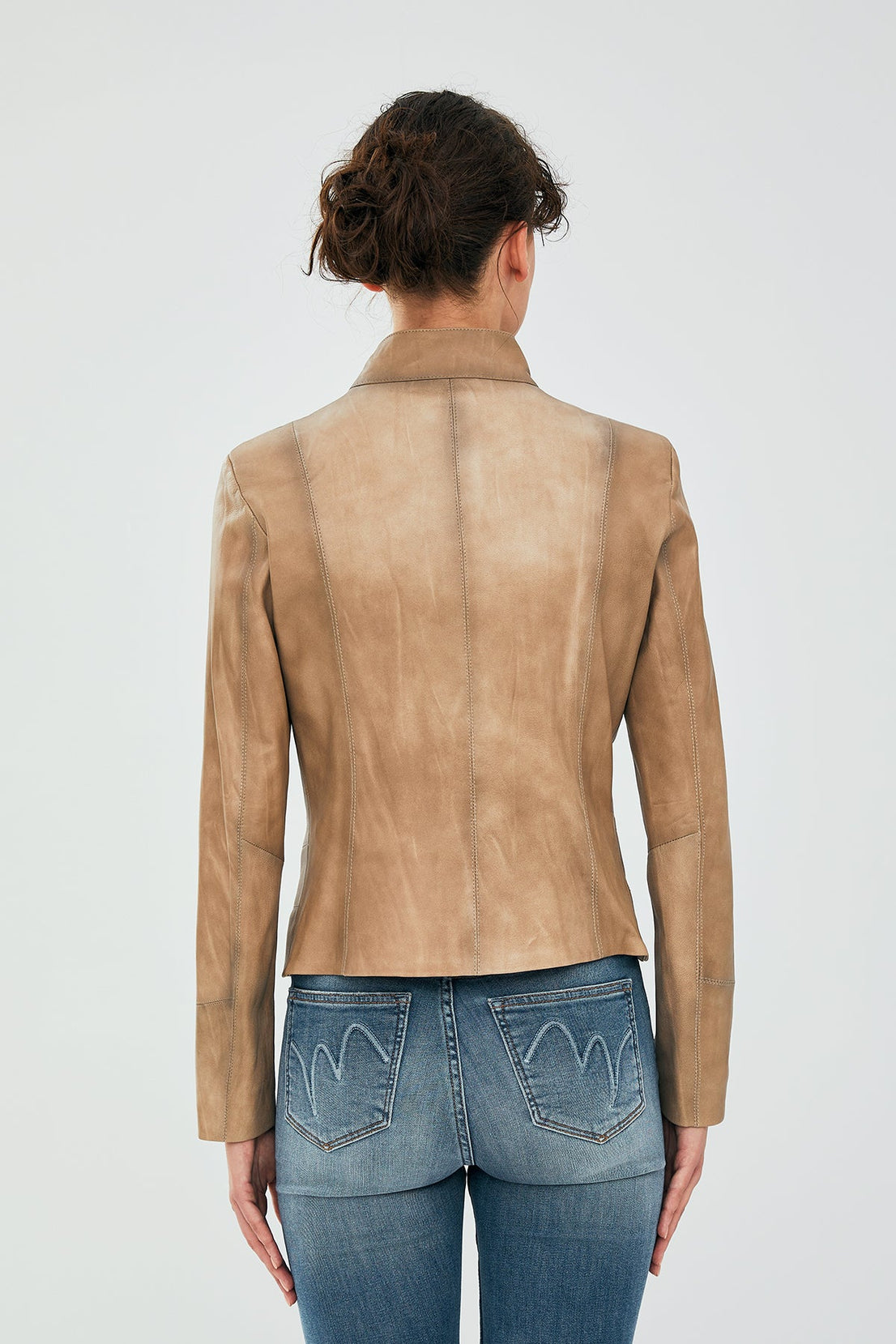 Alicia Beige Short Leather Jacket For Women