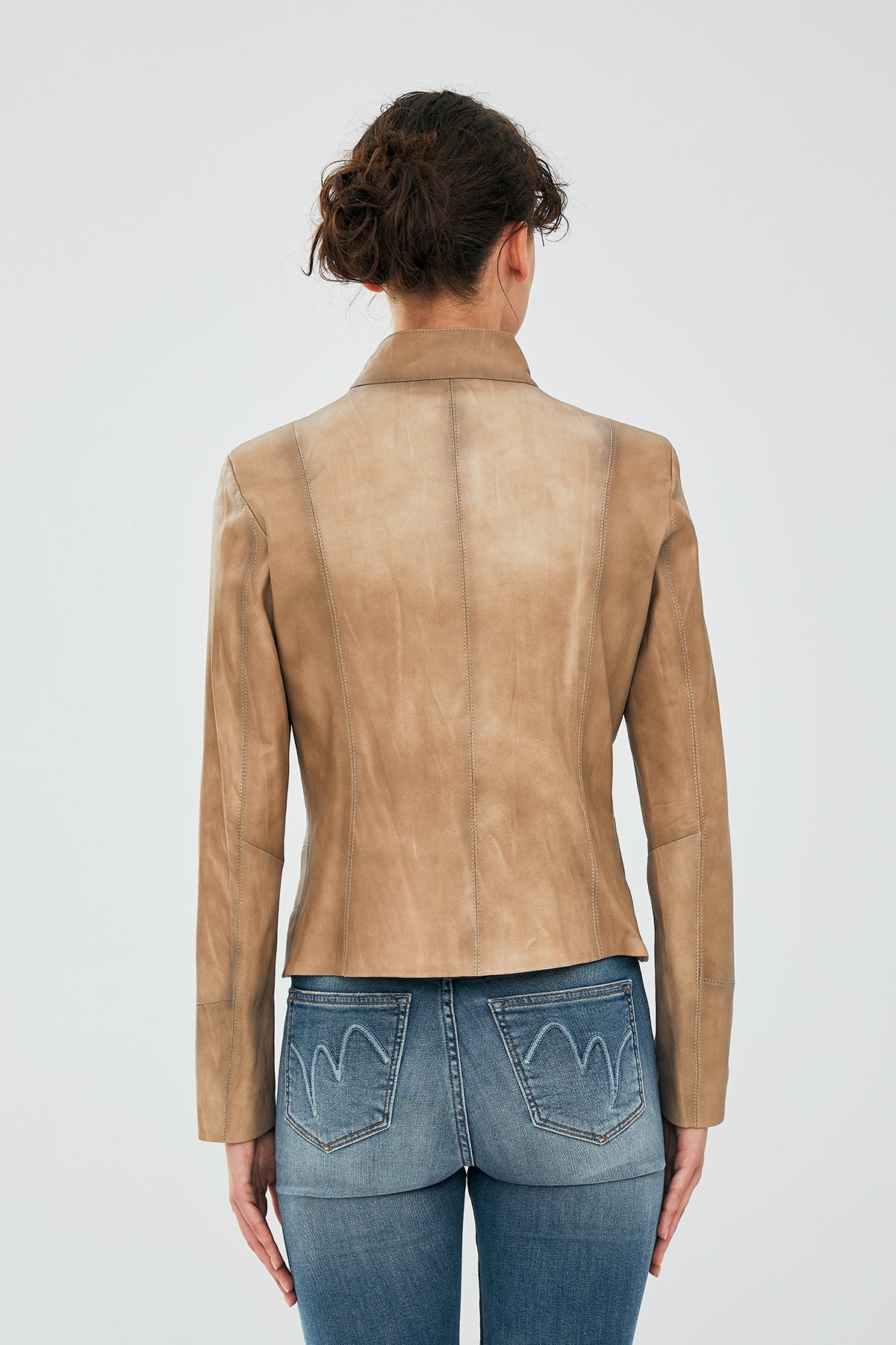 Alicia Beige Short Leather Jacket For Women