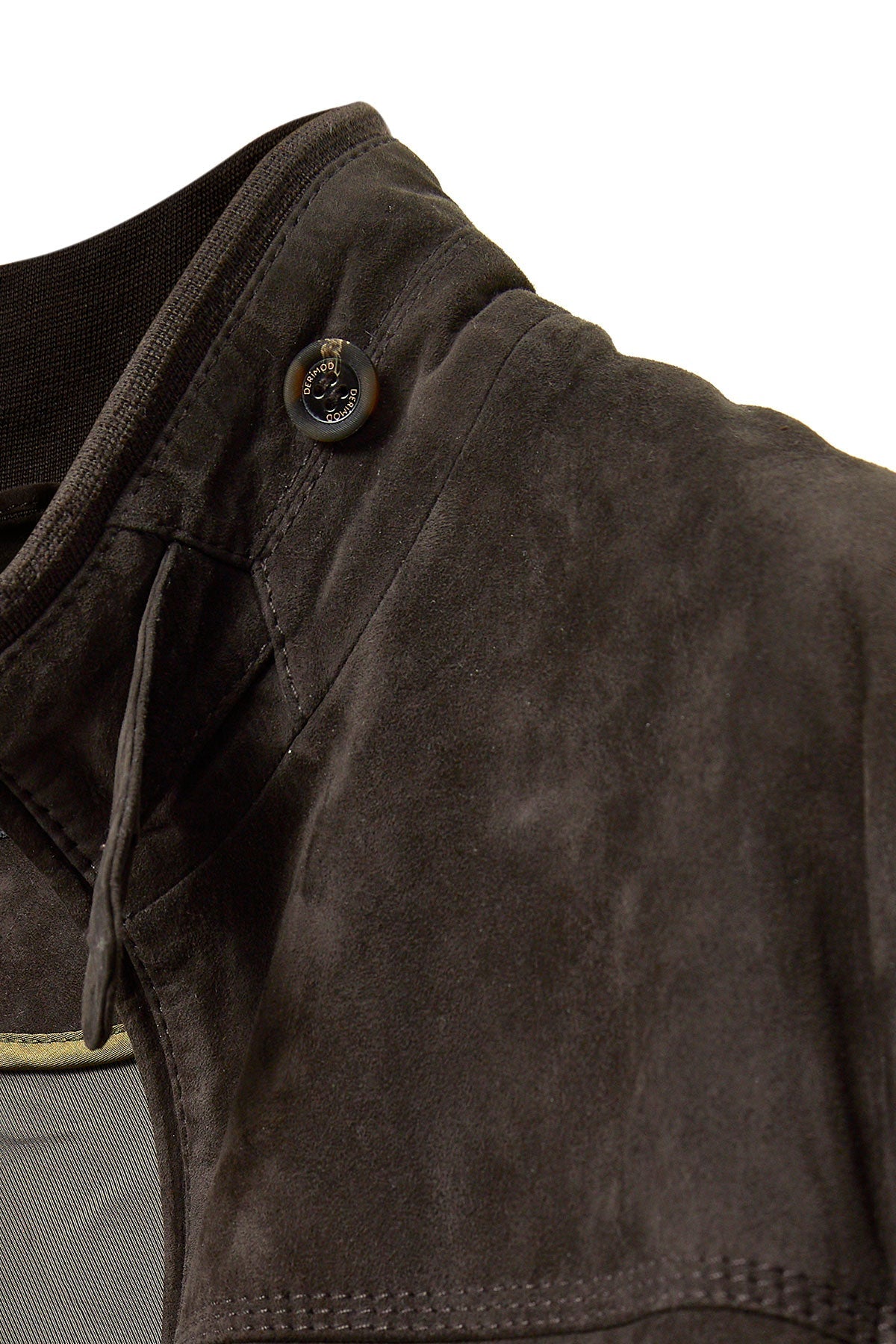 Marcelo Brown Mandarin Collar Suede Leather Jacket For Men