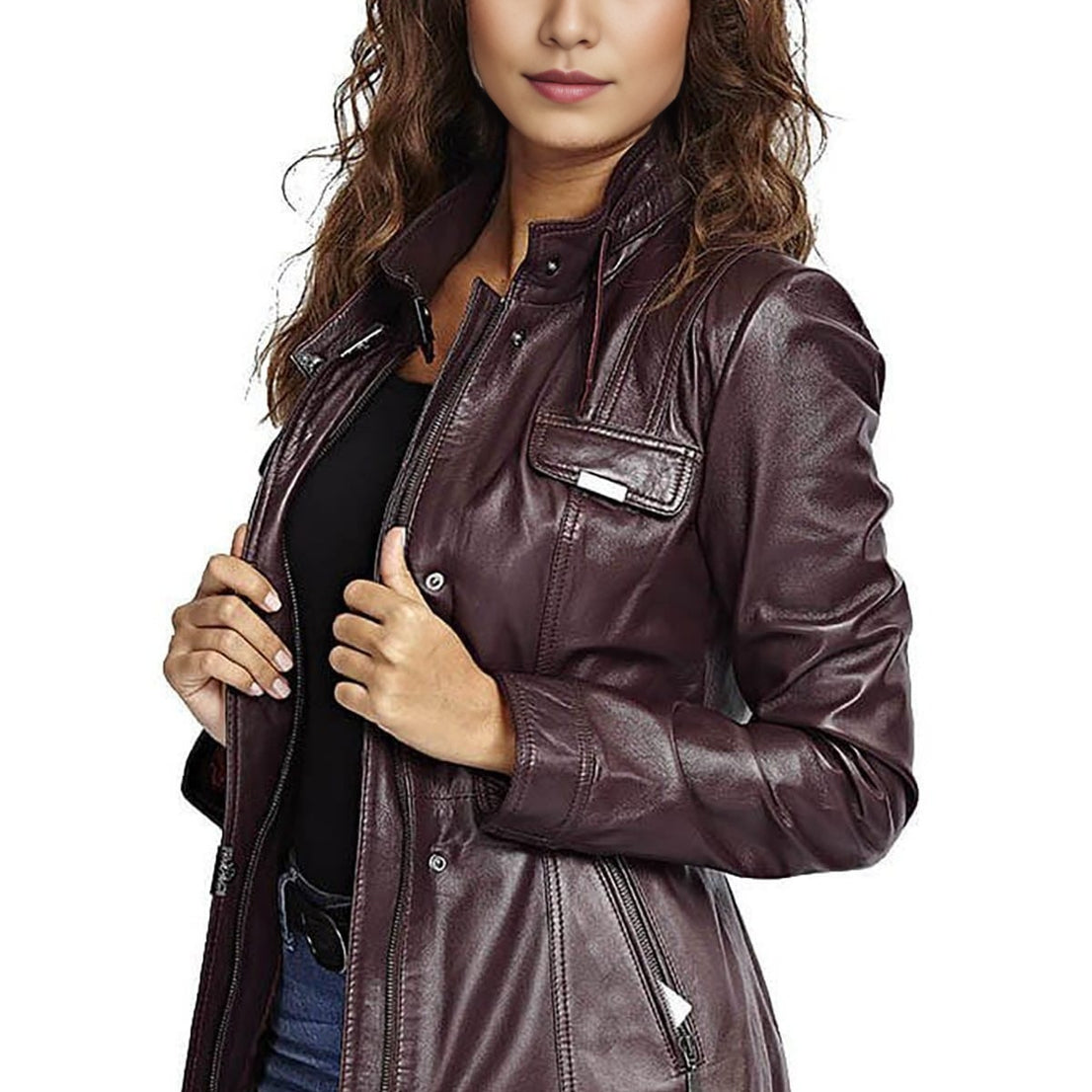 Norah Purple Leather Jacket For Women