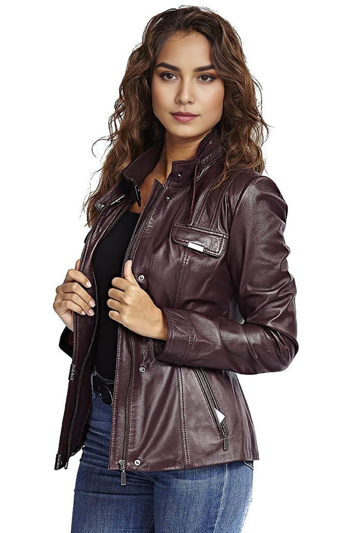 Norah Purple Leather Jacket For Women