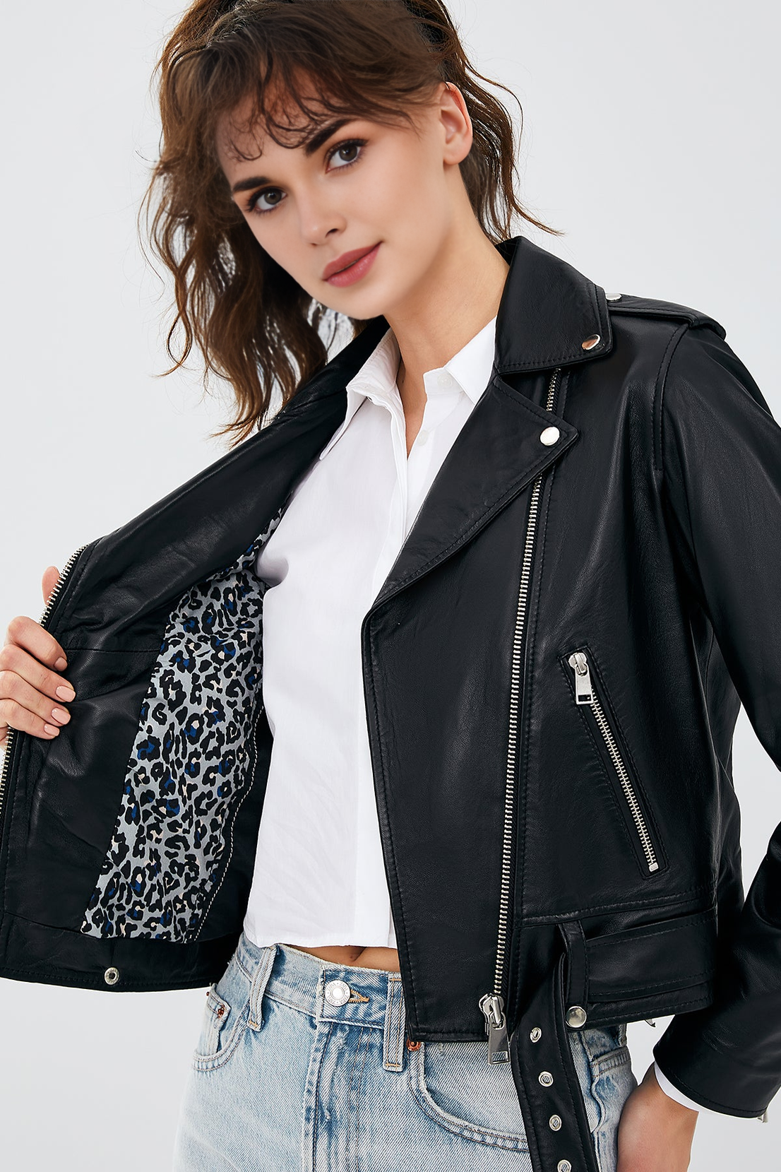 Newage Black Slim-Fit Biker Jacket For Women