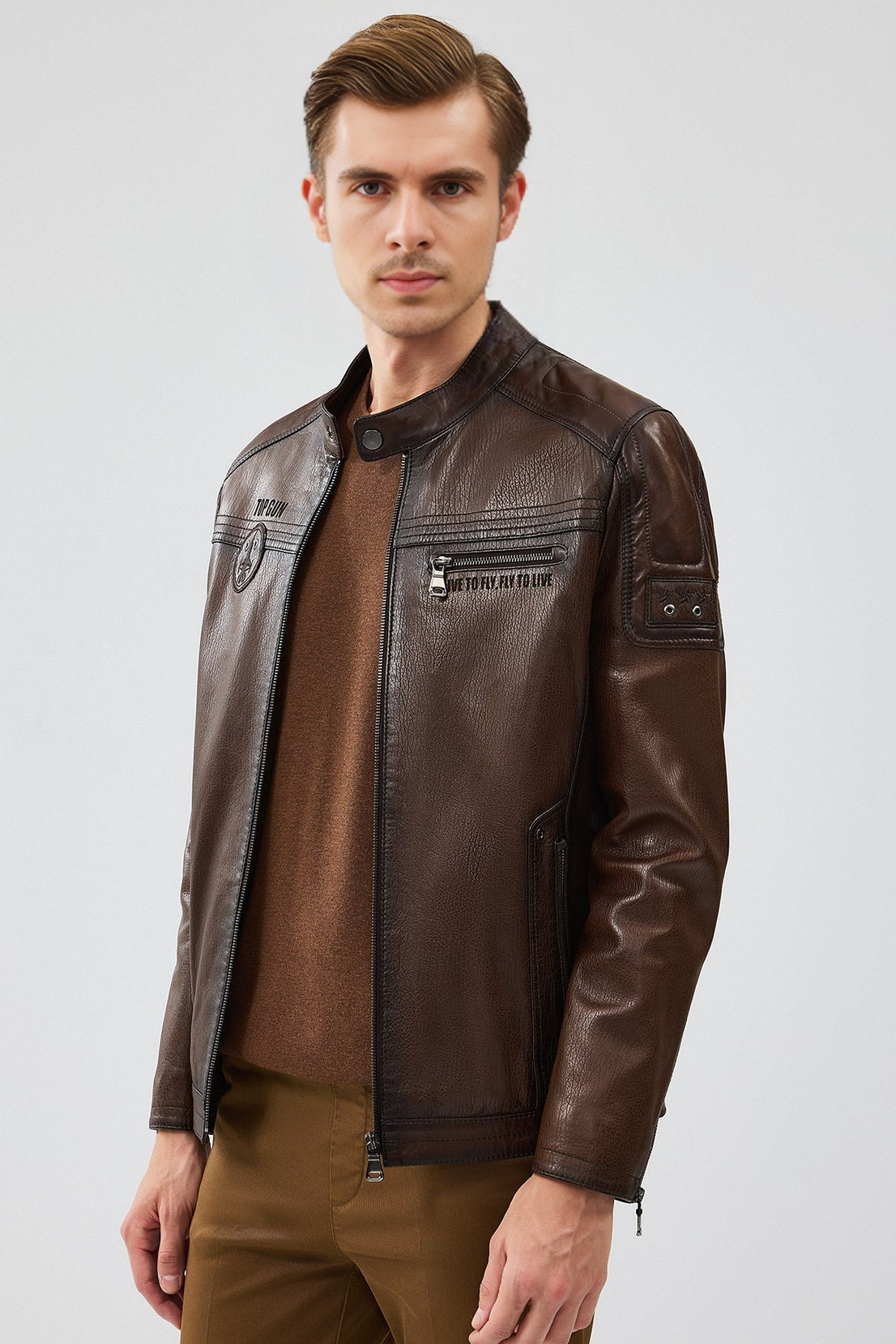 Kawhi Brown Slim-Fit Leather Jacket For Men