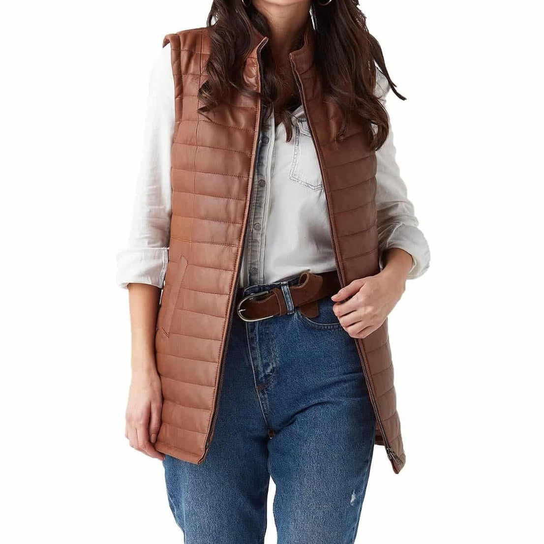 Katherine Brown Leather Vest For Women