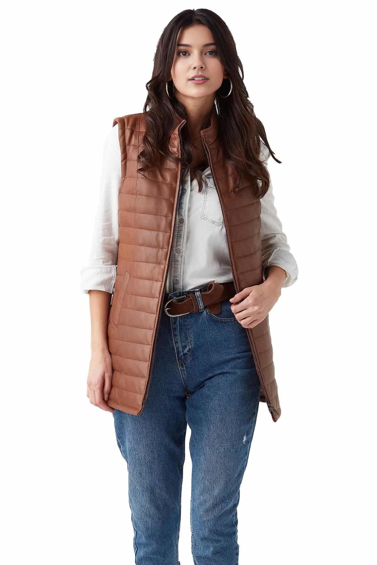 Katherine Brown Leather Vest For Women