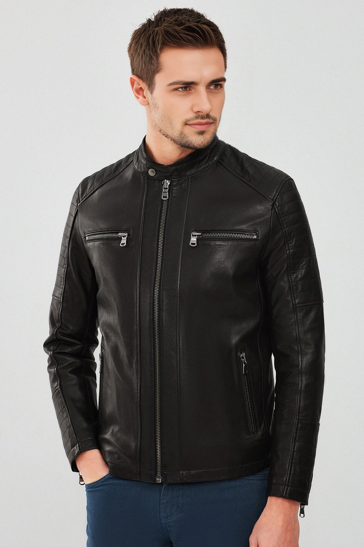 Dali Black Sport Leather Jacket For Men