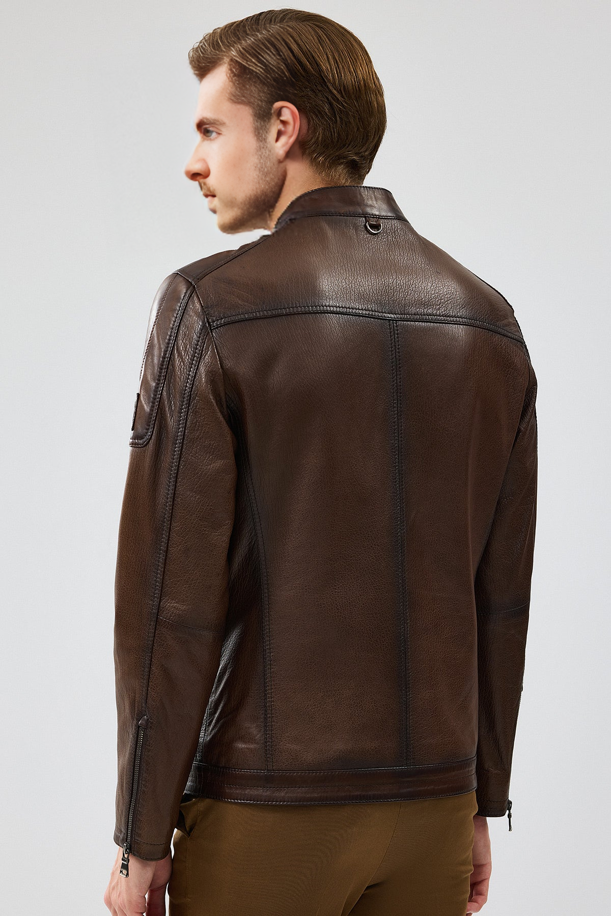 Kawhi Brown Slim-Fit Leather Jacket For Men