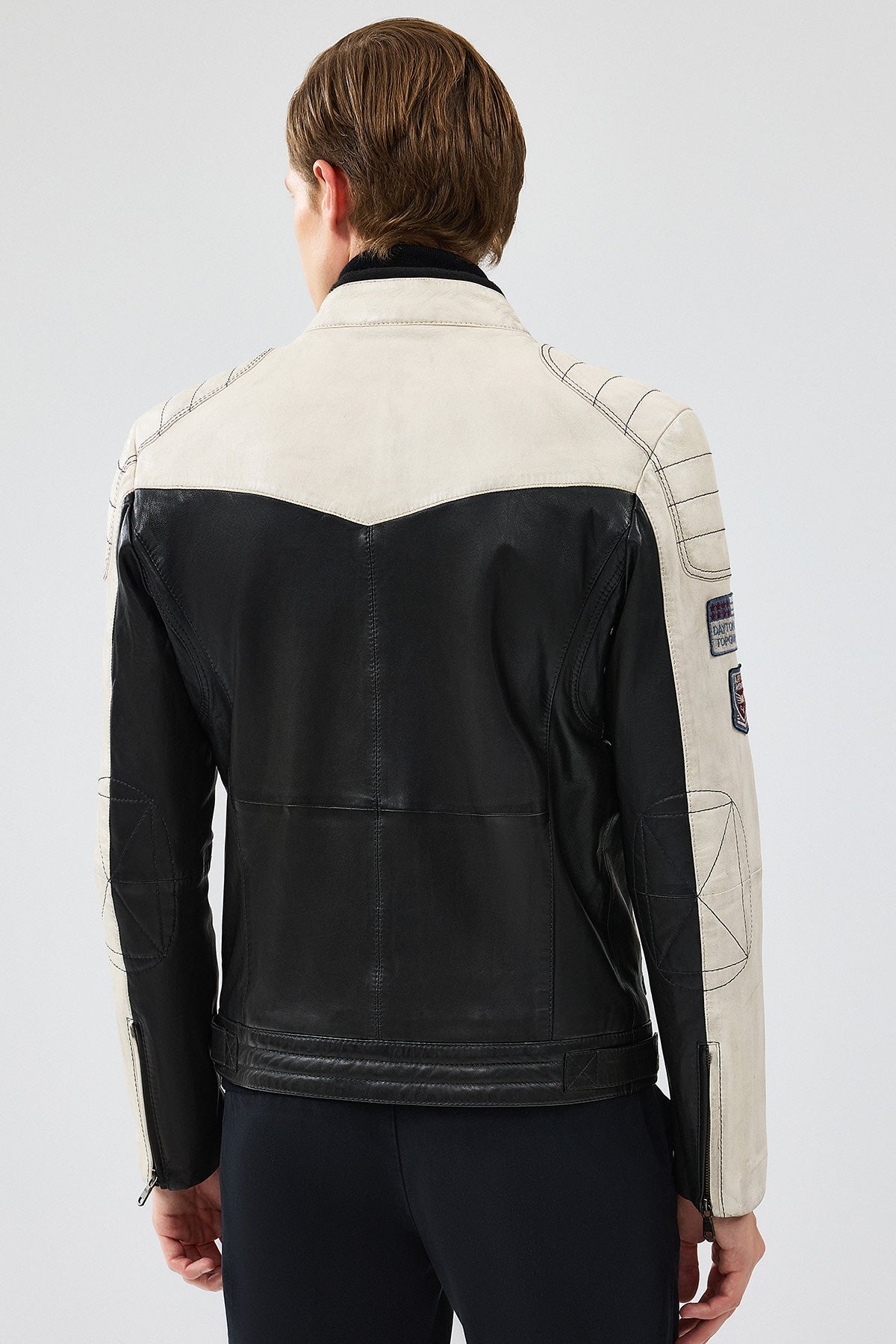 Takeoff Black Leather Jacket with Emblem For Men