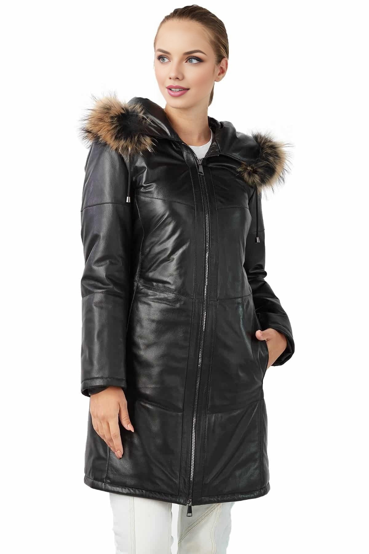 Melissa Black Trench Leather Coat For Women