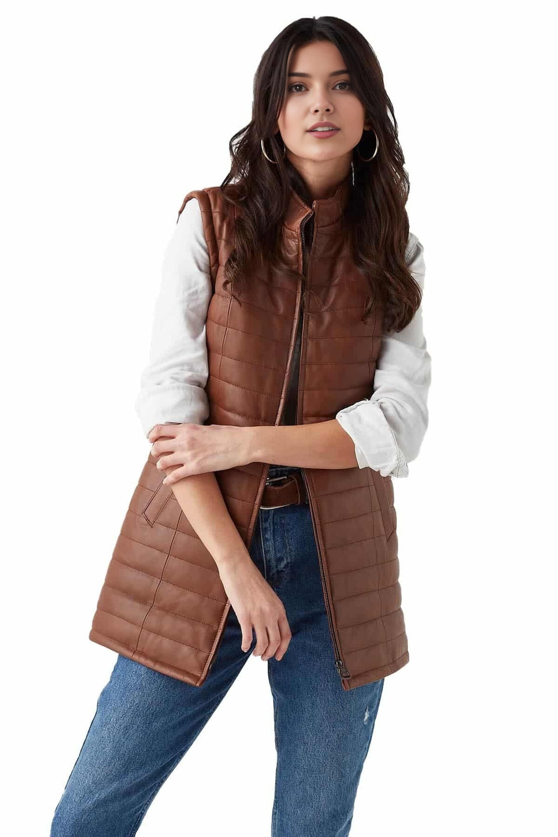 Katherine Brown Leather Vest For Women