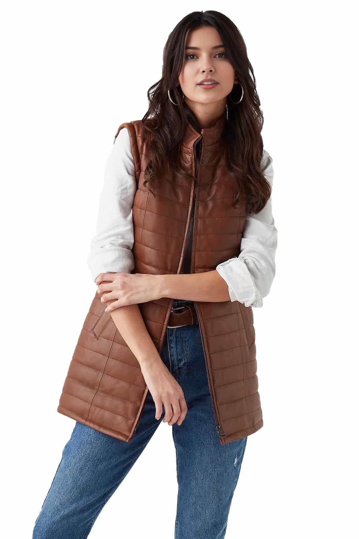 Katherine Brown Leather Vest For Women