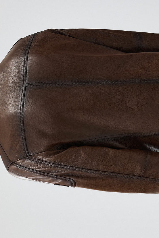 Kawhi Brown Slim-Fit Leather Jacket with Emblem For Men