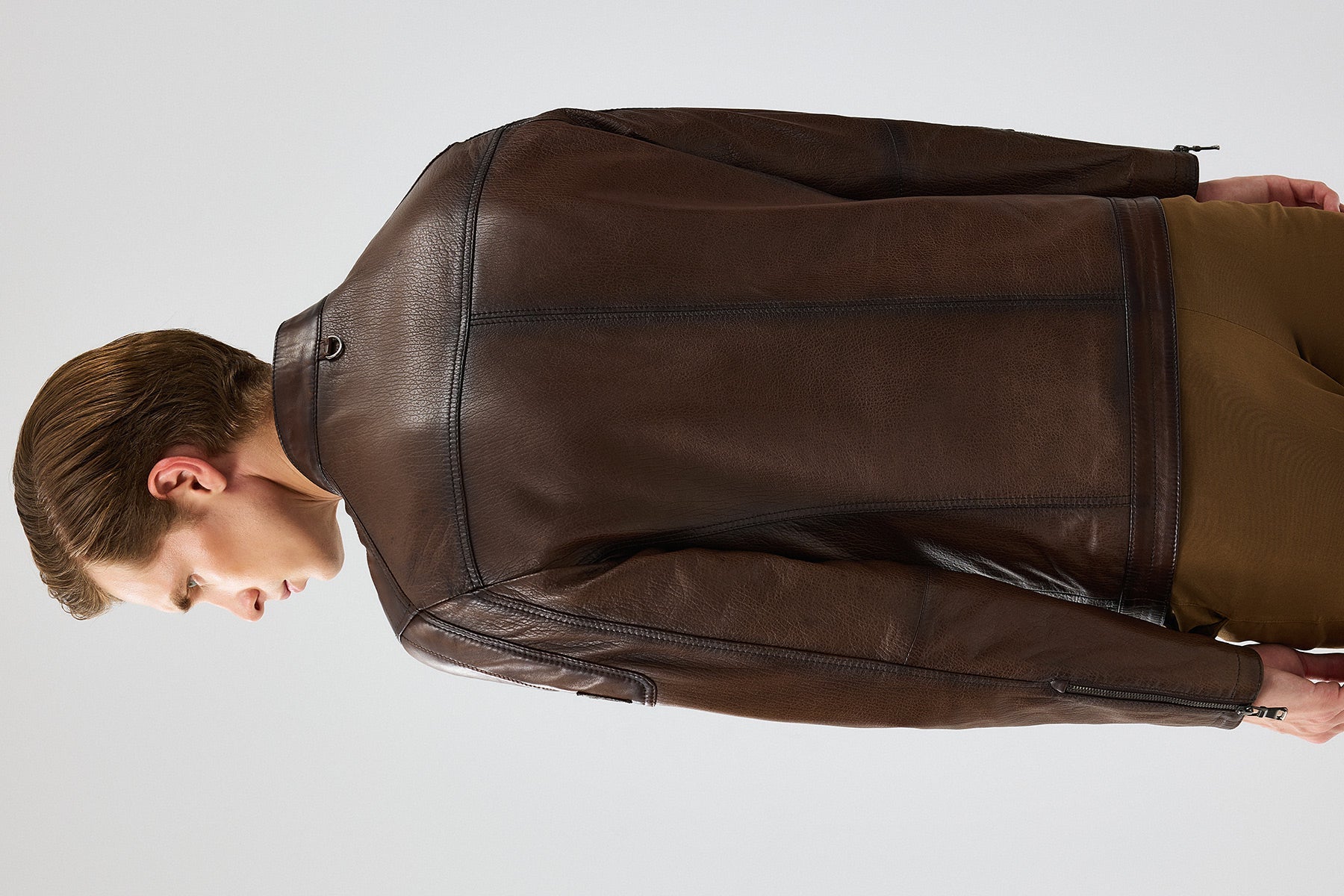 Kawhi Brown Slim-Fit Leather Jacket with Emblem For Men