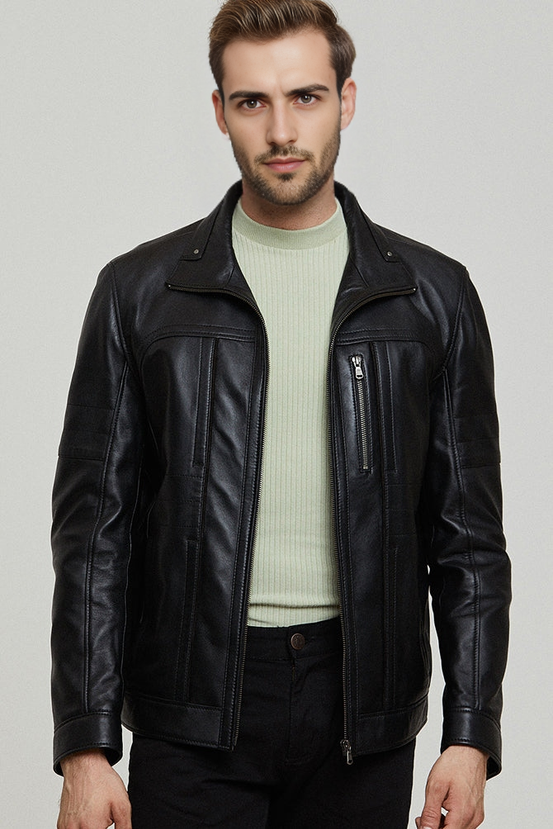 Bruno Black Leather Jacket For Men