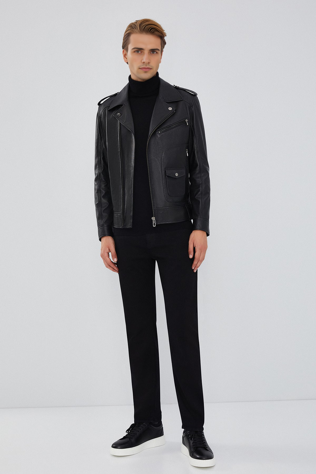 Carter Black Biker Leather Jacket For Men