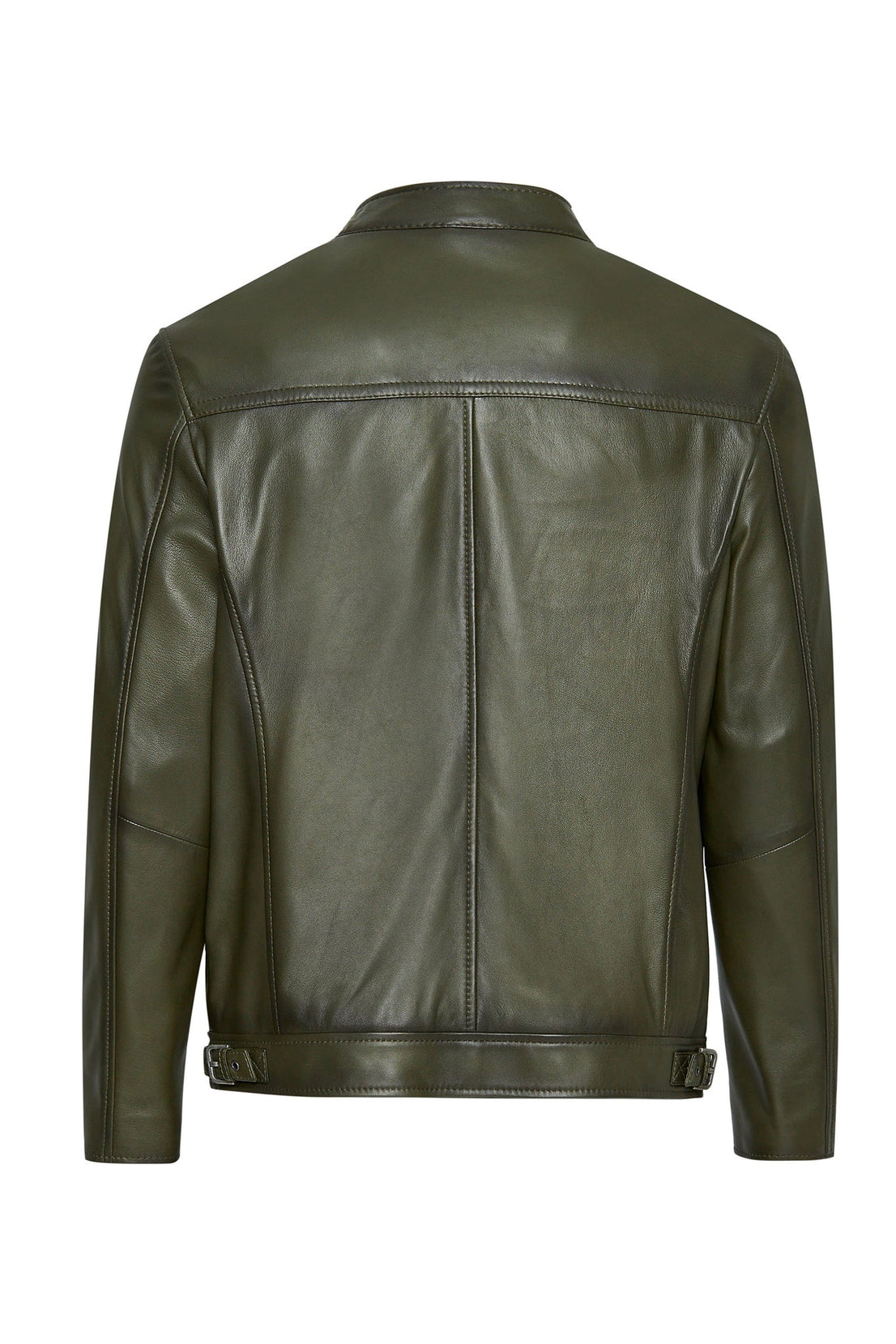 Lucas Khaki Mandarin Collar Leather Jacket For Men