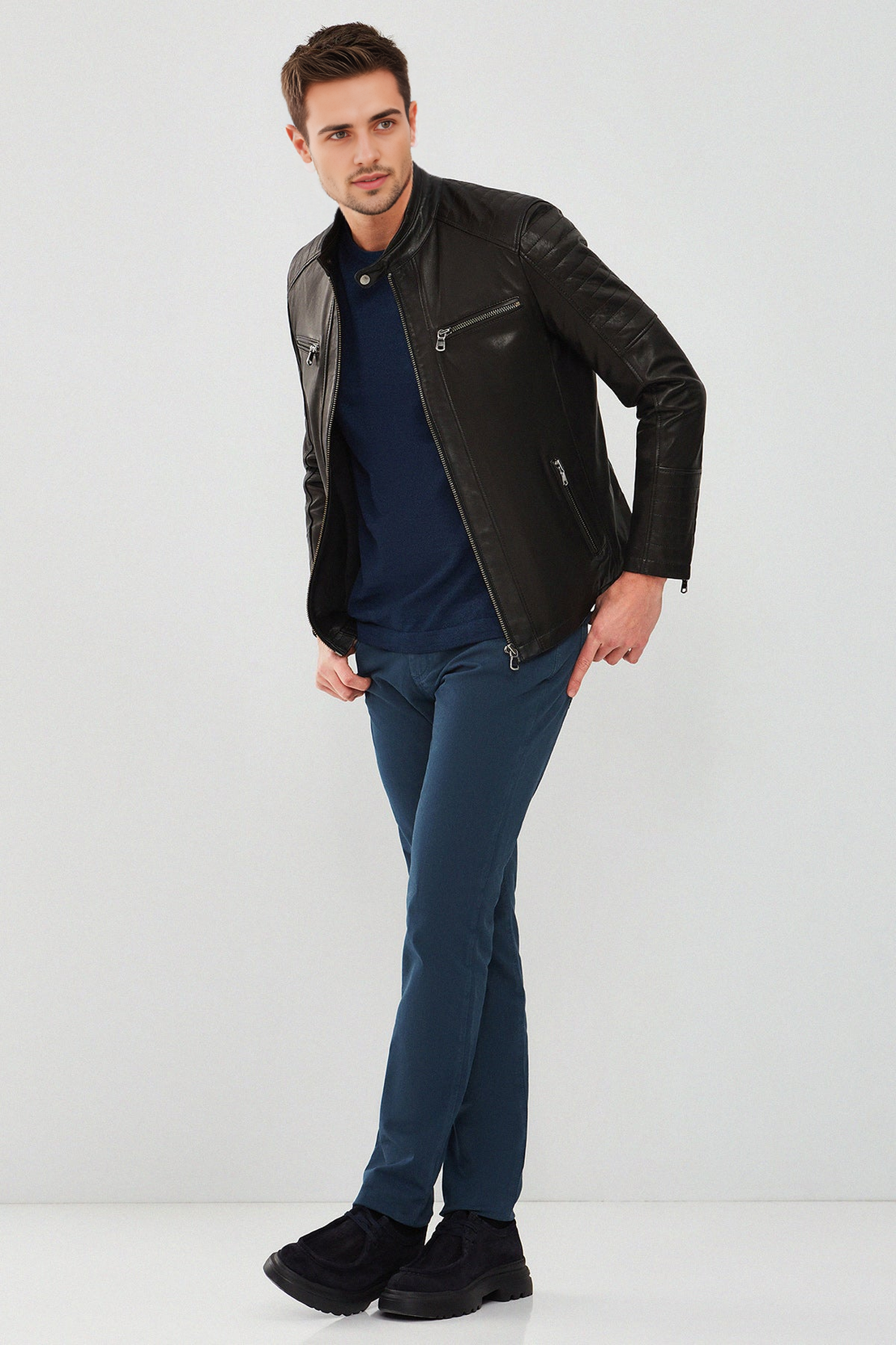 Dali Black Sport Leather Jacket For Men