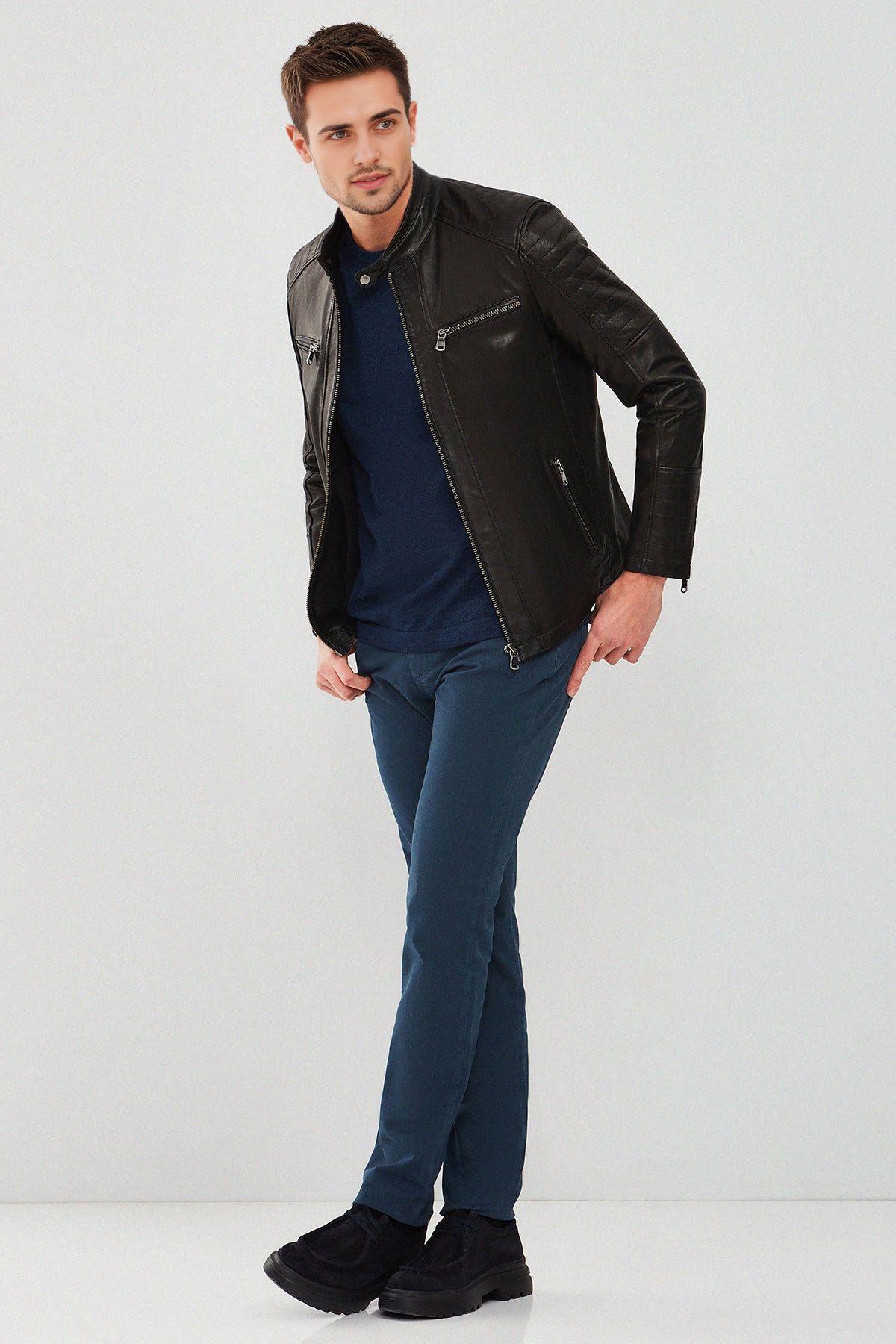 Dali Black Sport Leather Jacket For Men