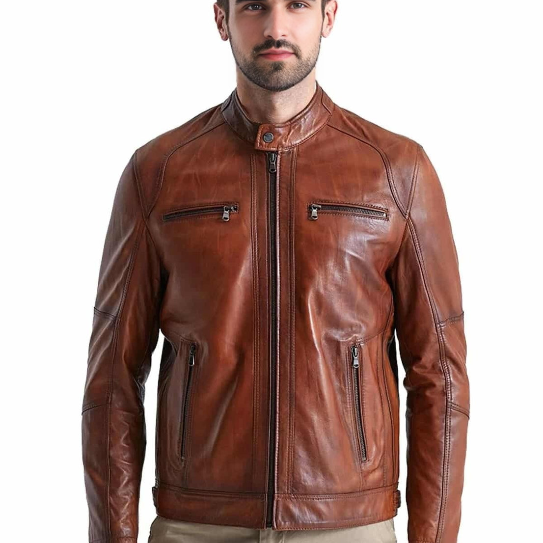 John Brown Biker Leather Jacket For Men