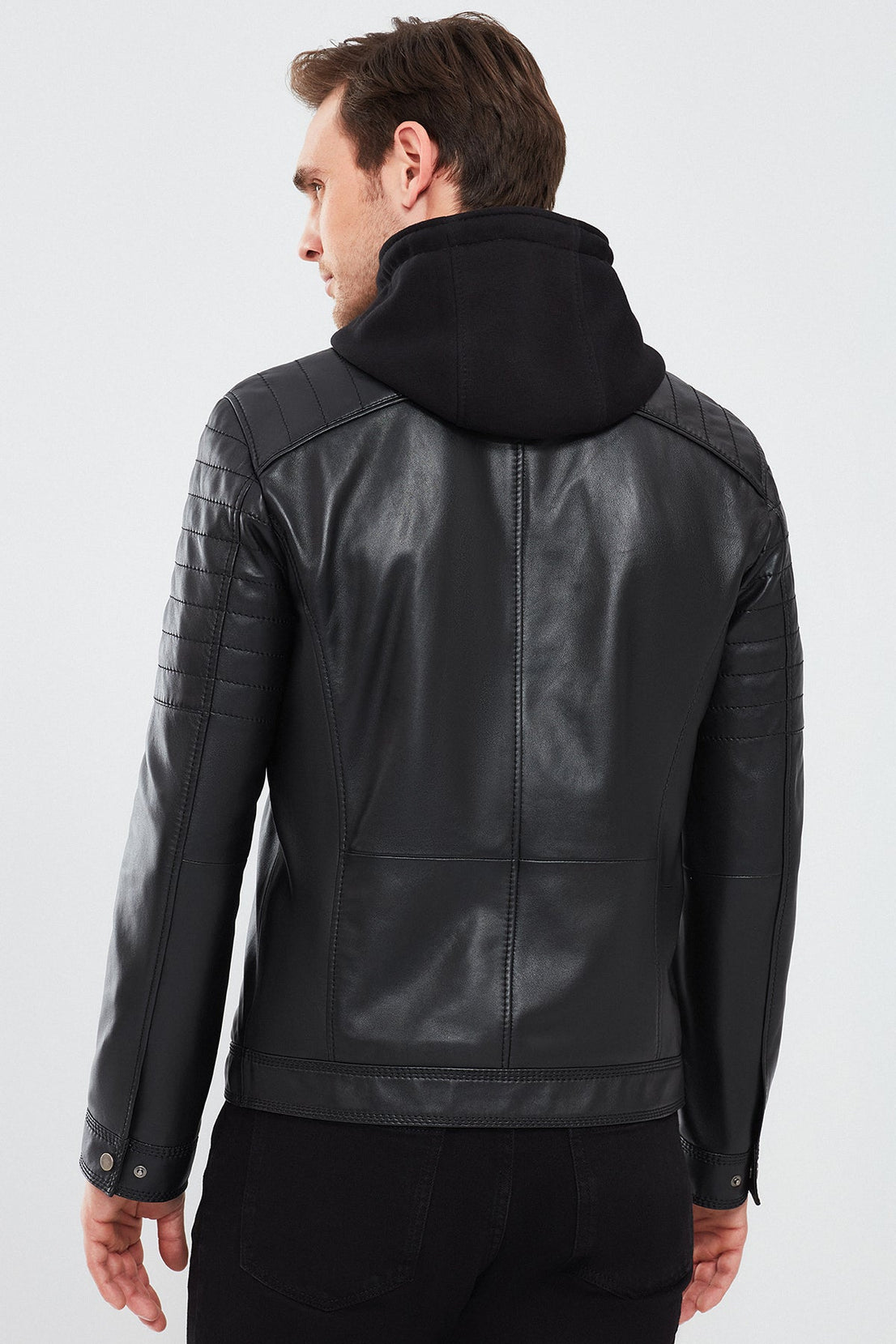 Sergio Black Hooded Sports Leather Jacket For Men