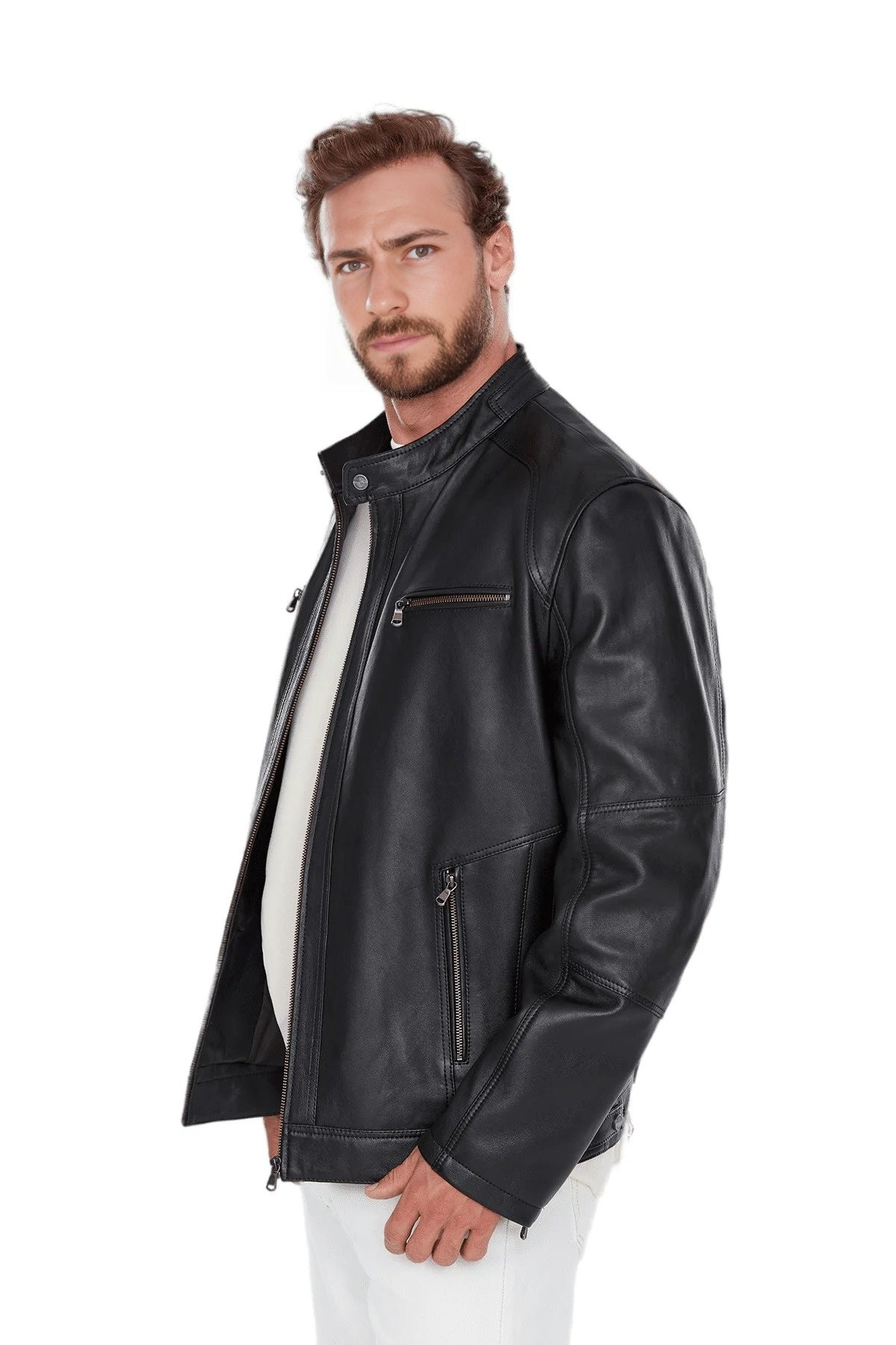 Charles Black Biker Leather Jacket For Men