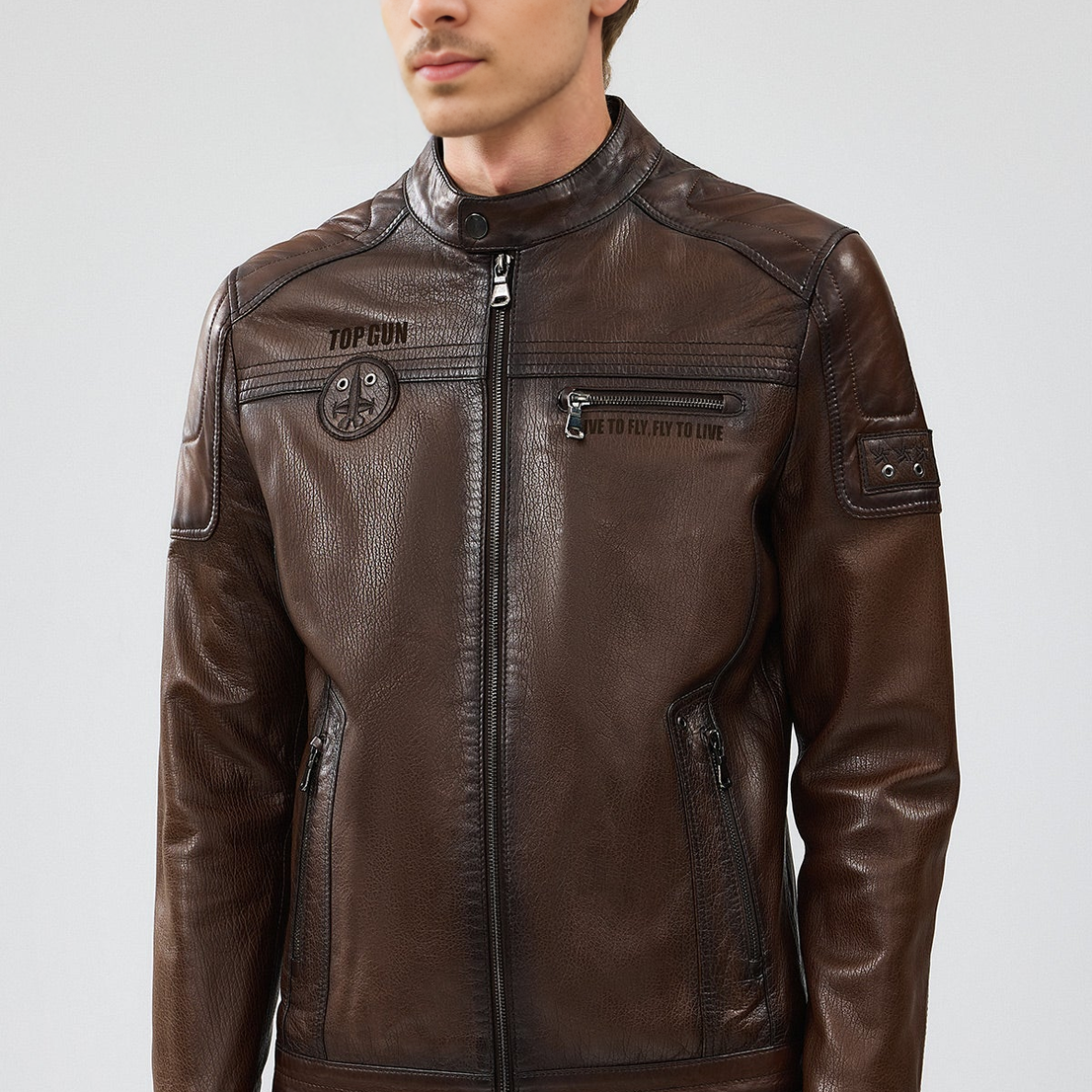 Kawhi Brown Slim-Fit Leather Jacket For Men's