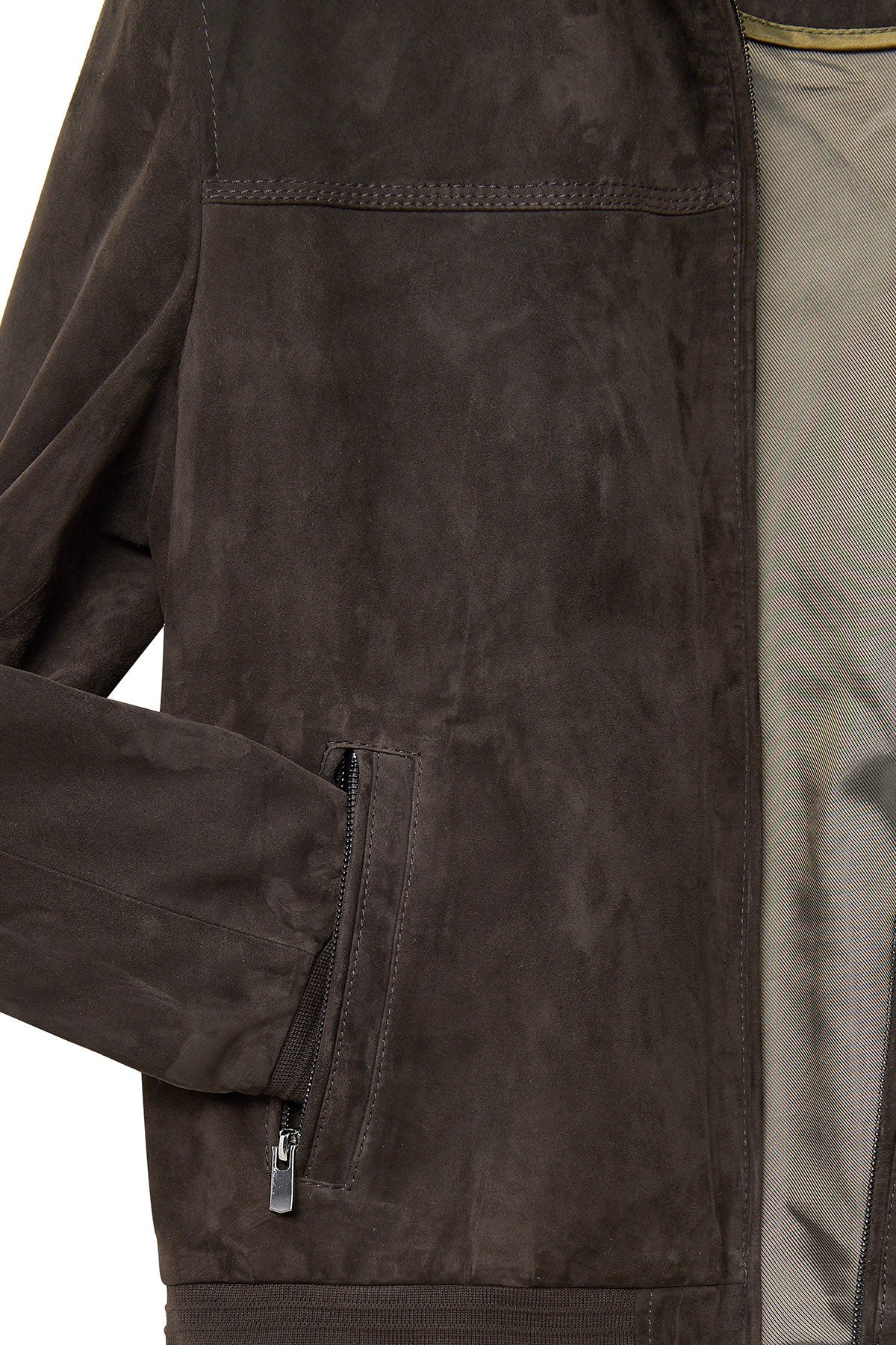 Marcelo Brown Mandarin Collar Suede Leather Jacket For Men