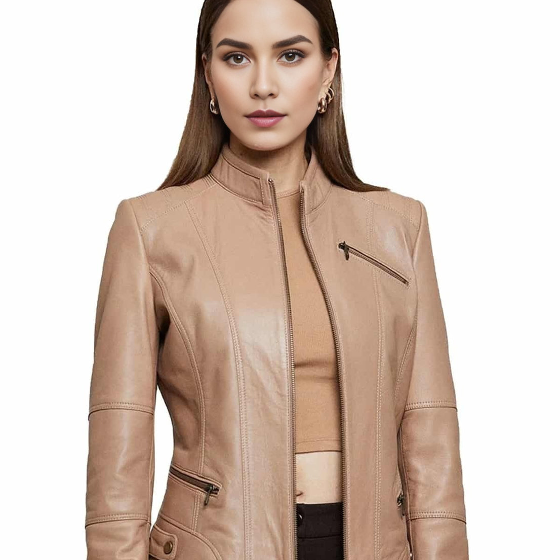 Barbara Fossil Tan Sheep Skin Leather Jacket For Women