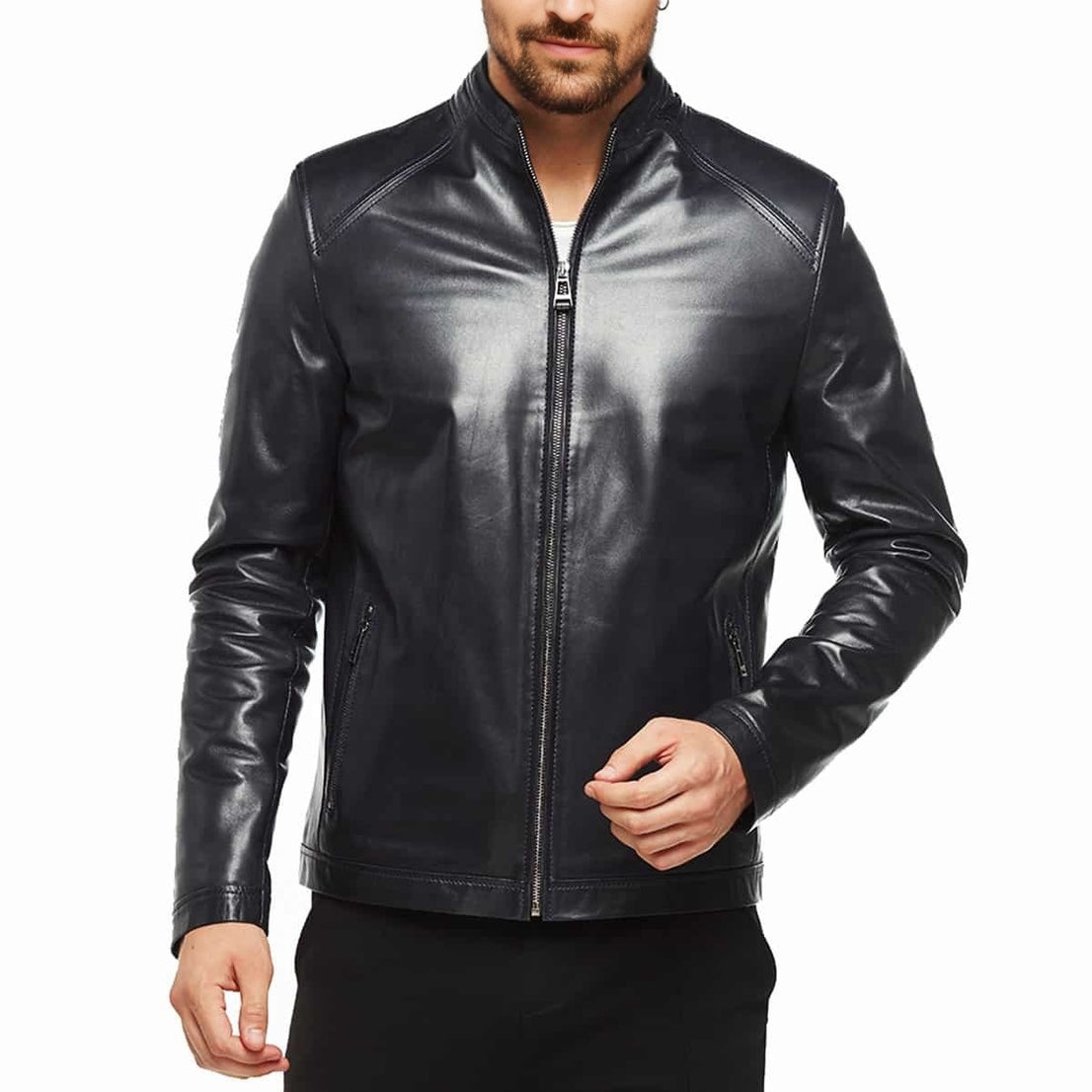 Douglas	Classic Black Leather Jacket For Men