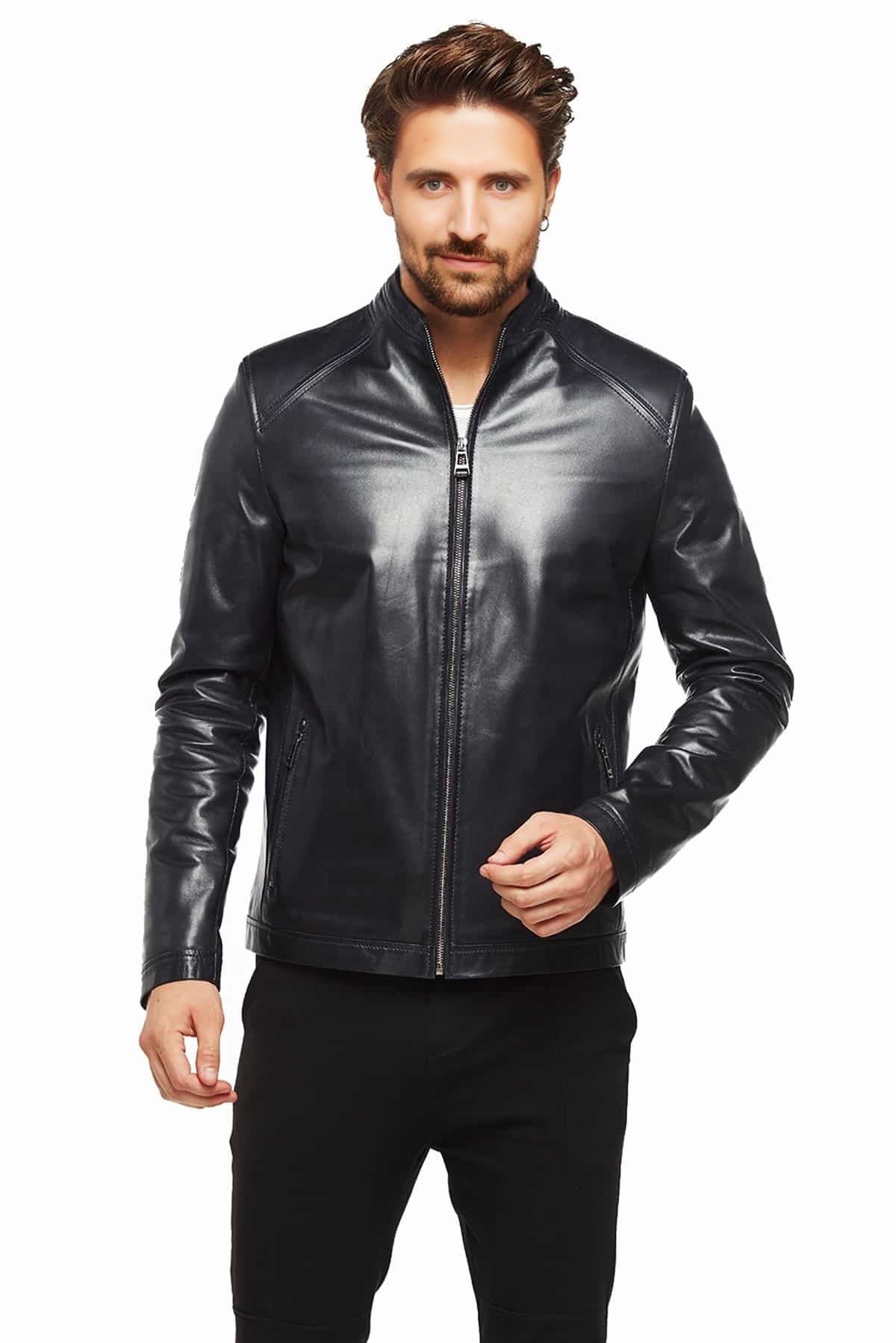 Douglas	Classic Black Leather Jacket For Men