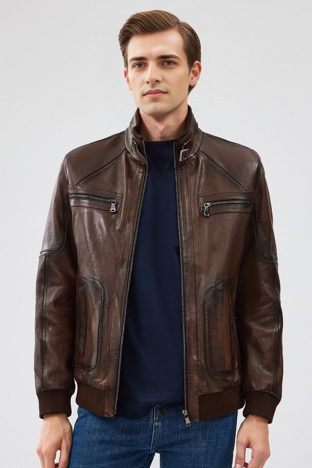 Felix Brown Leather Jacket For Men