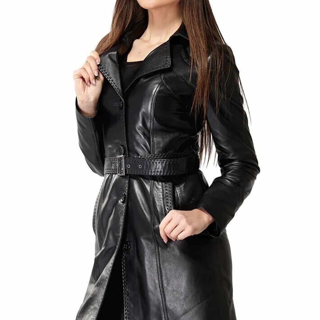 Nova Black Leather Coat For Women