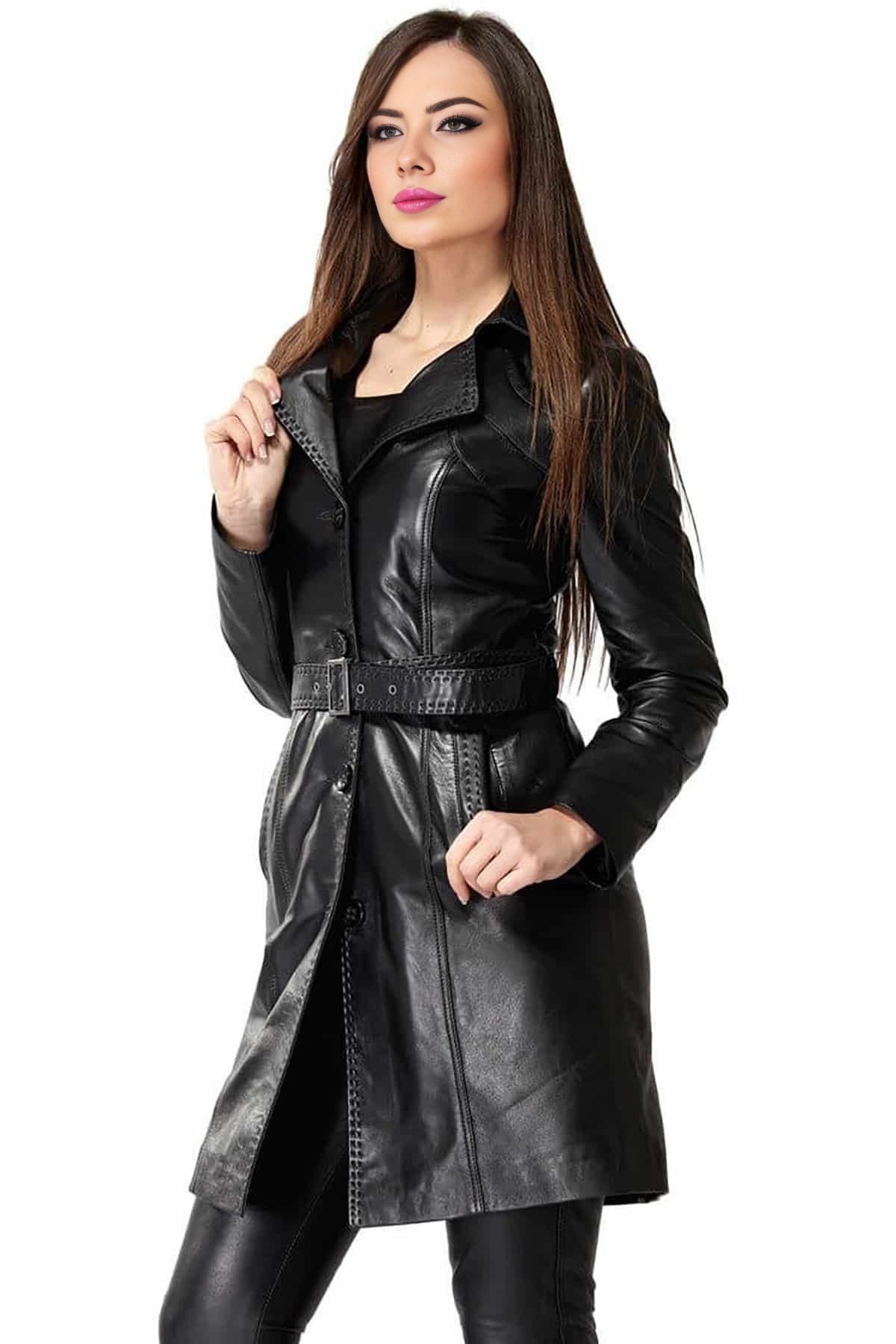 Nova Black Leather Coat For Women