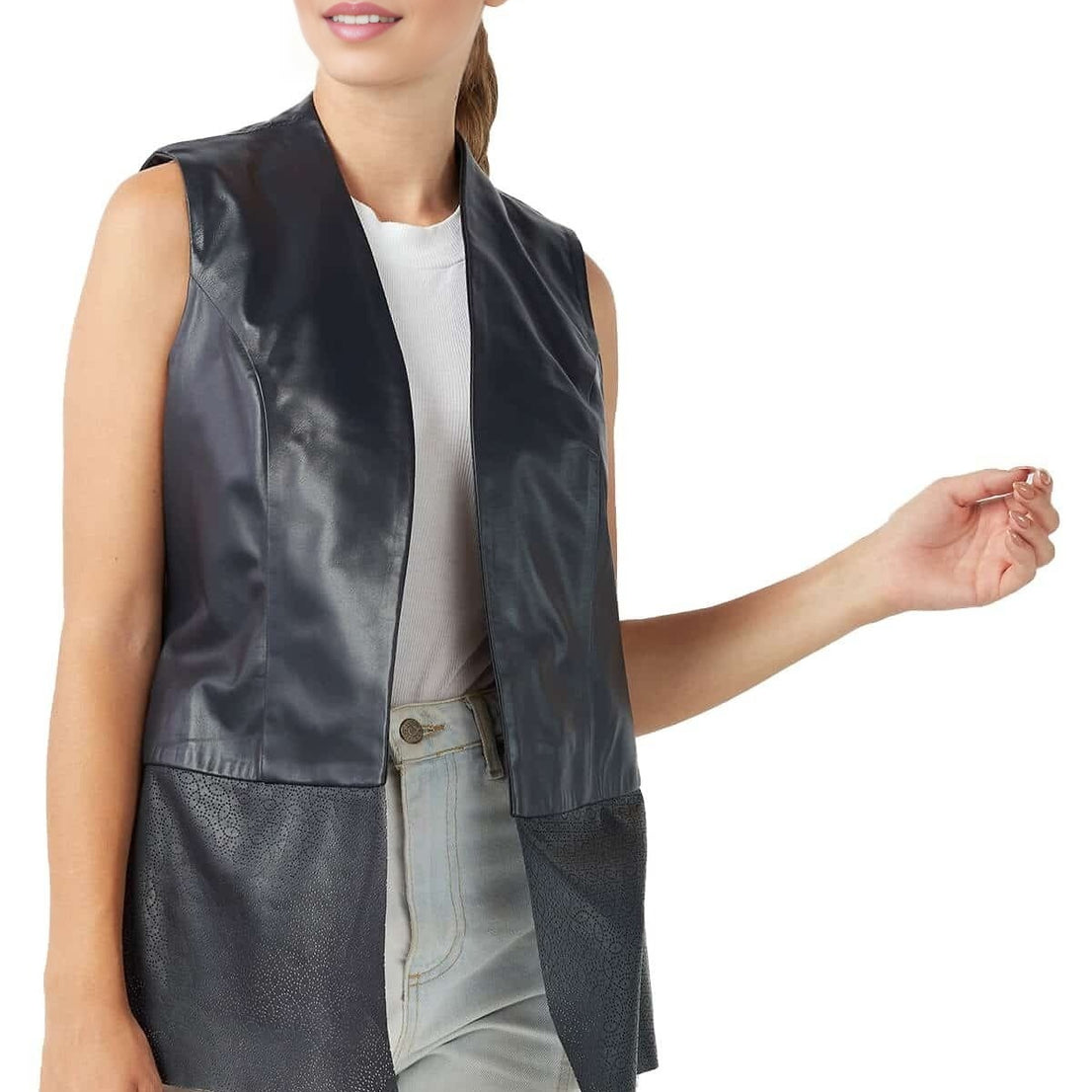 Makenzie Black Vest Leather Jacket For Women