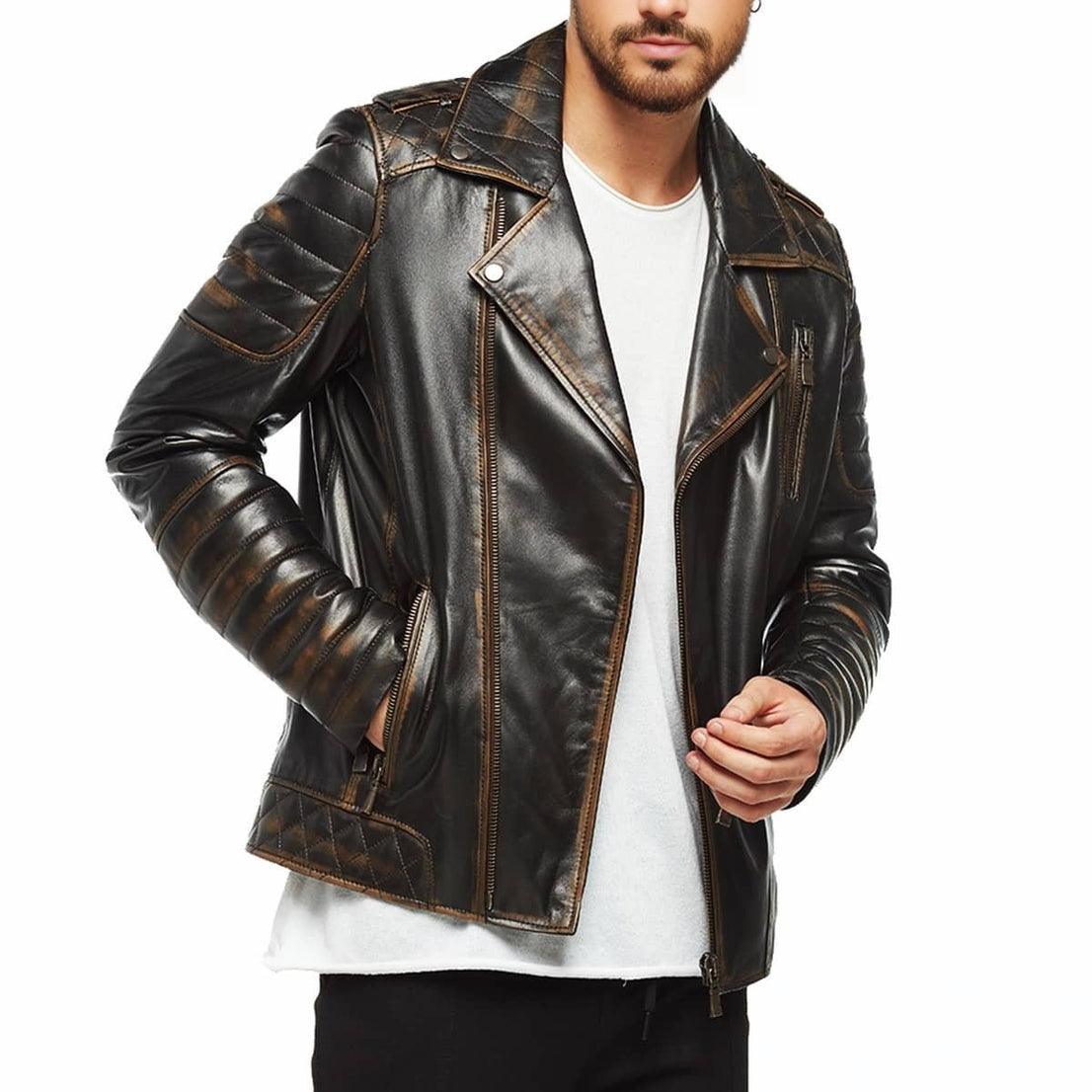 Juan Whiskey Distressed Leather Jacket For Men