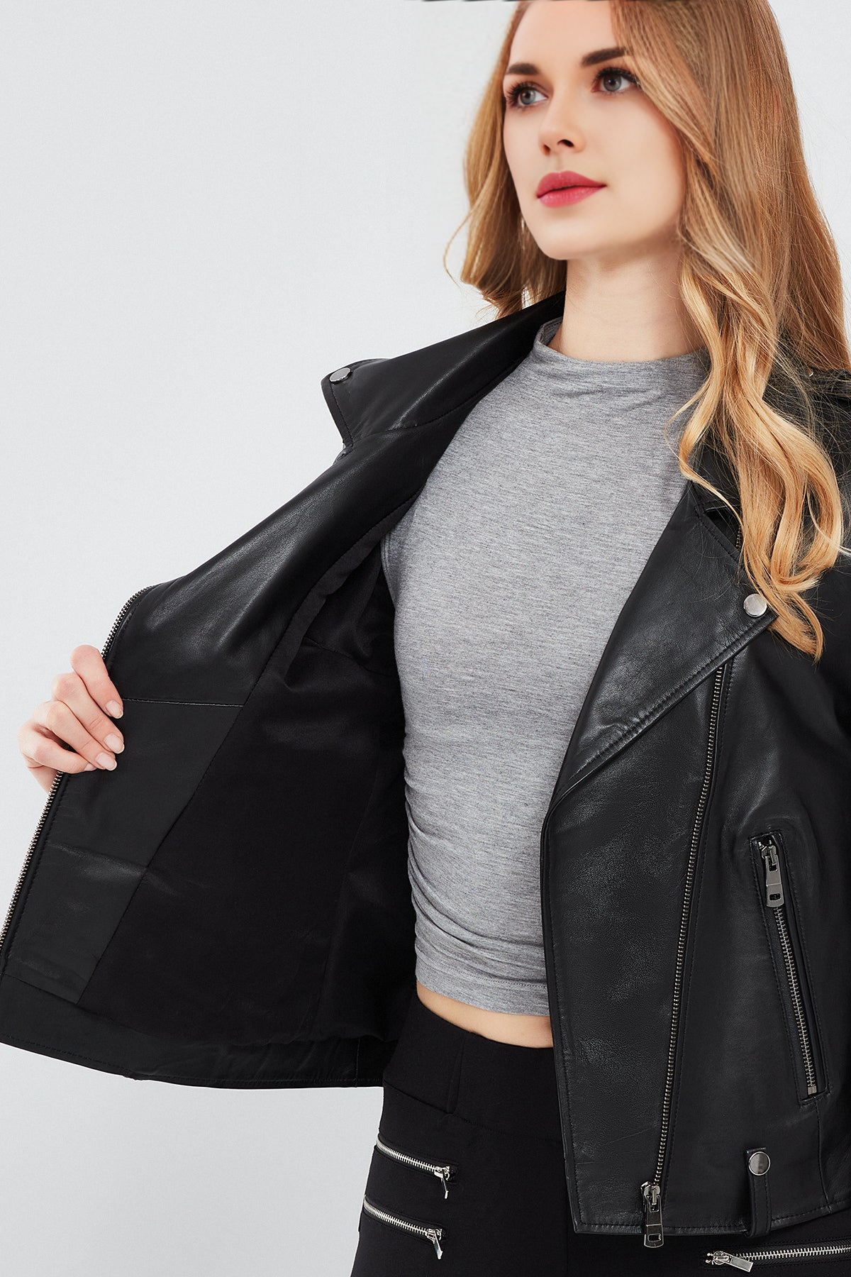 Egoist Black Biker Leather Jacket For Women