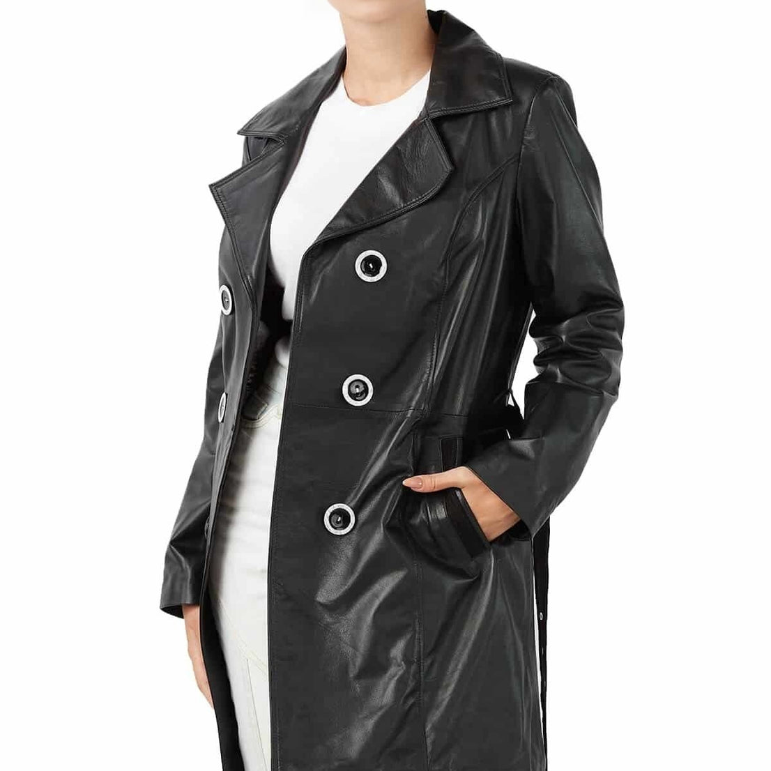 Eliza Black Leather Coat For Women