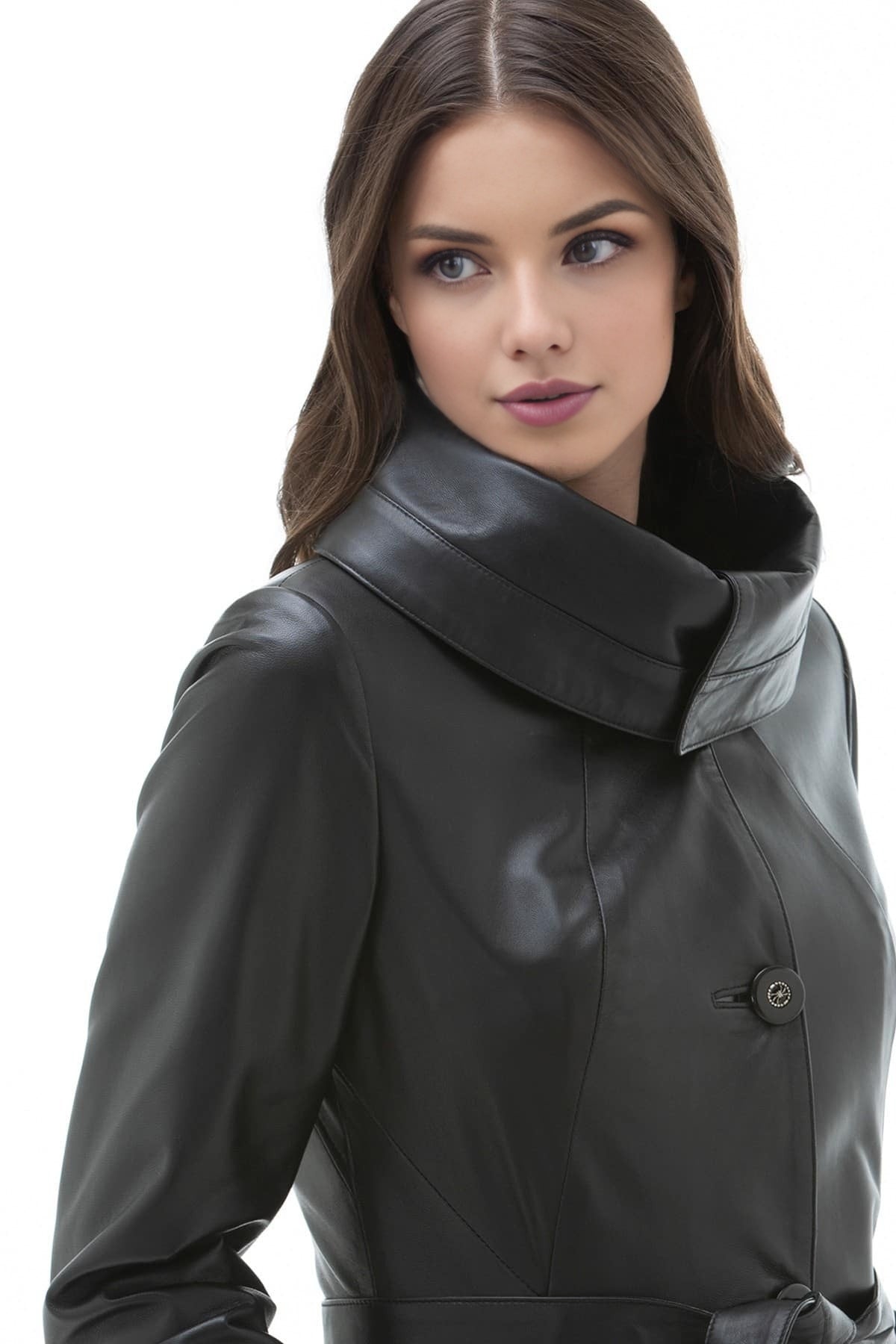 Diana Black Long Leather Coat For Women