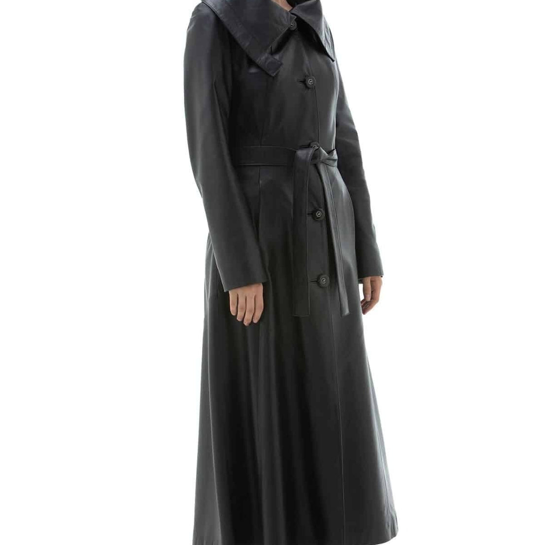 Diana Black Long Leather Coat For Women