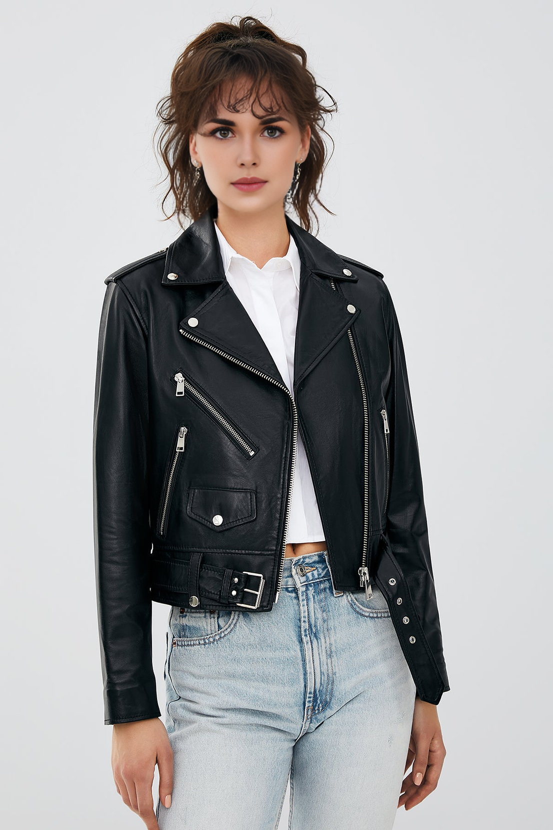 Newage Black Slim-Fit Biker Jacket For Women