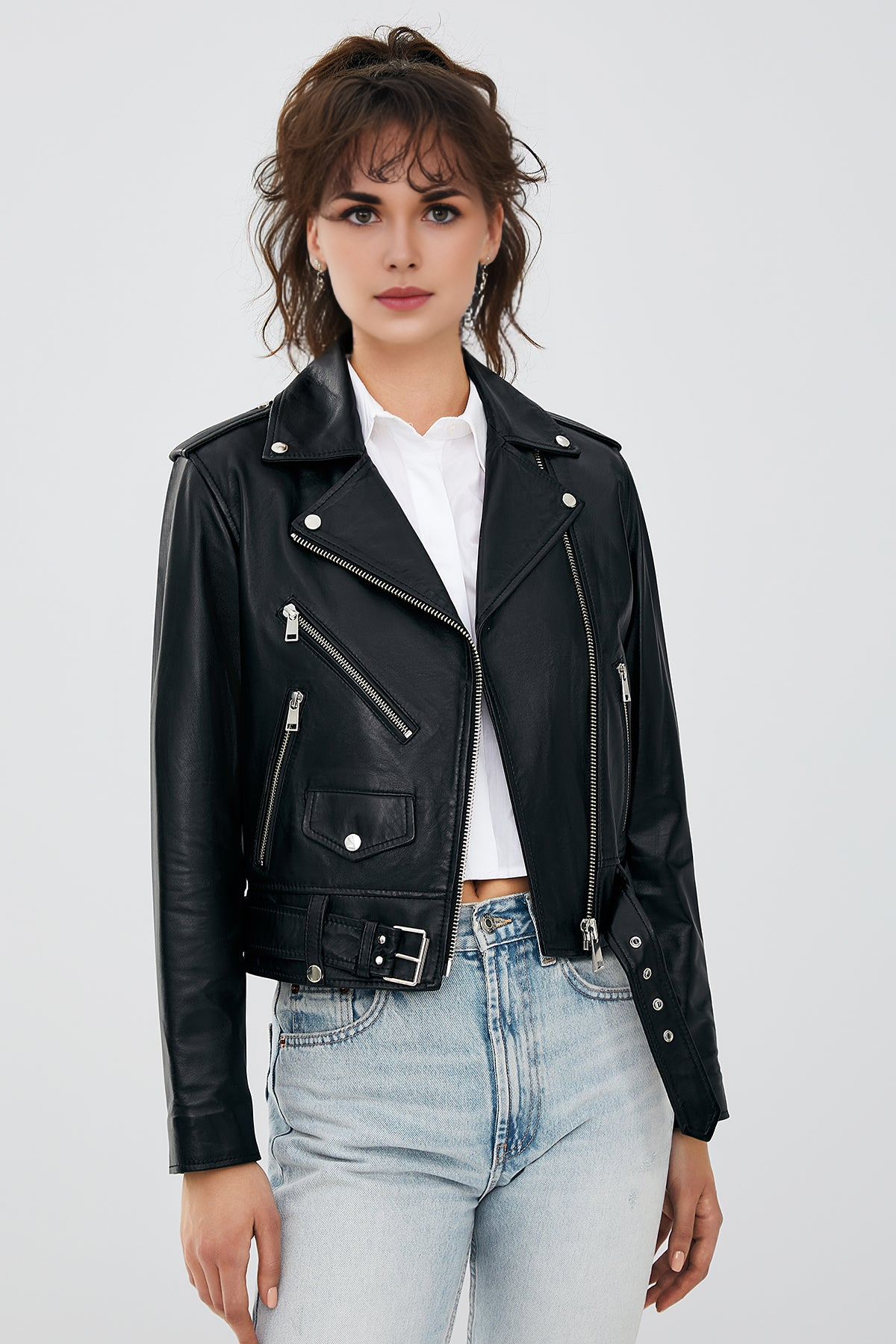 Newage Black Slim-Fit Biker Jacket For Women