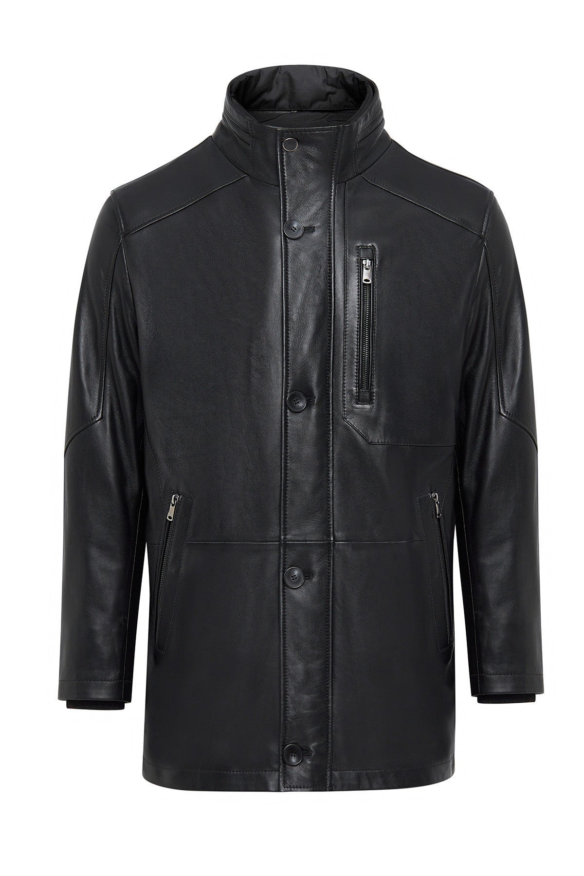 Nathan Black Leather Coat For Men